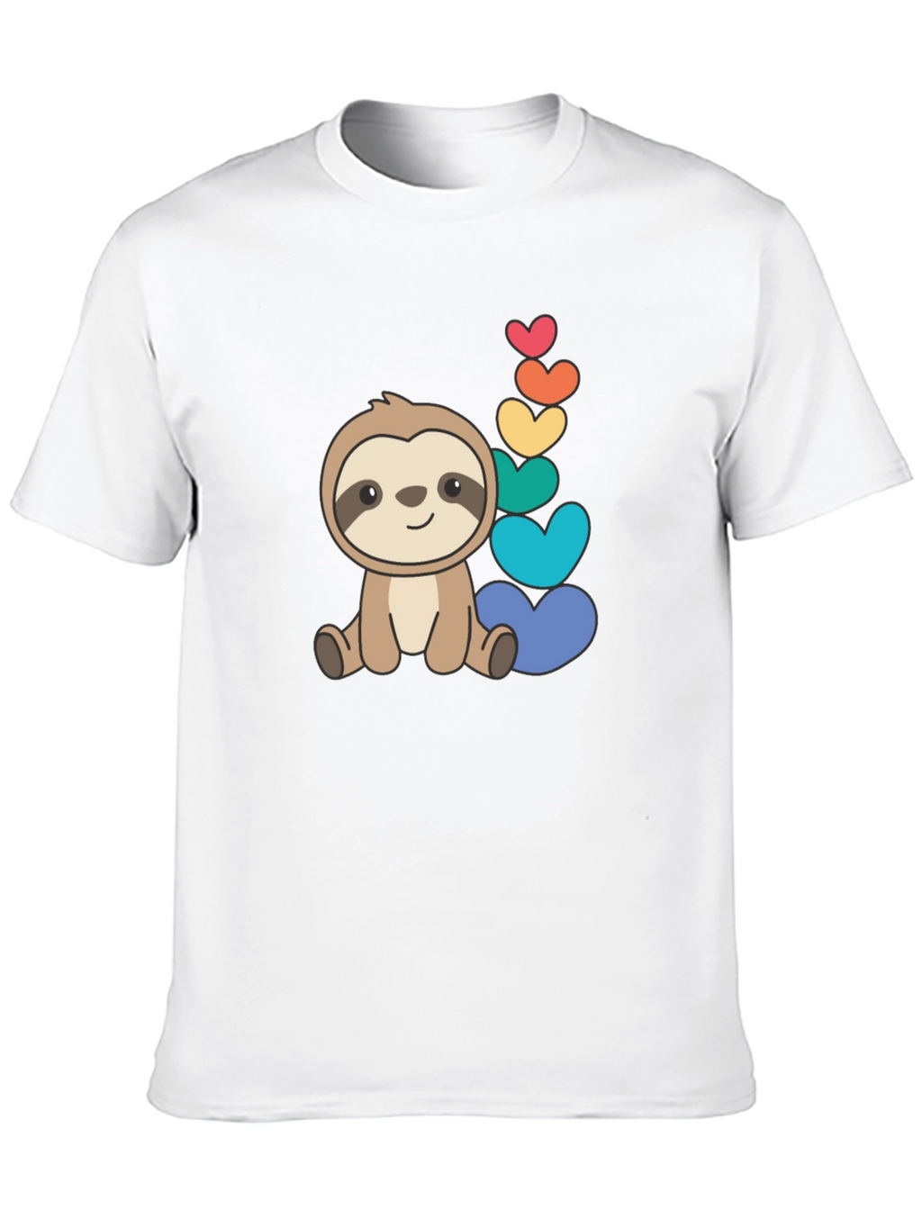 Cute Sloth & Rainbow Hearts Black T-Shirt