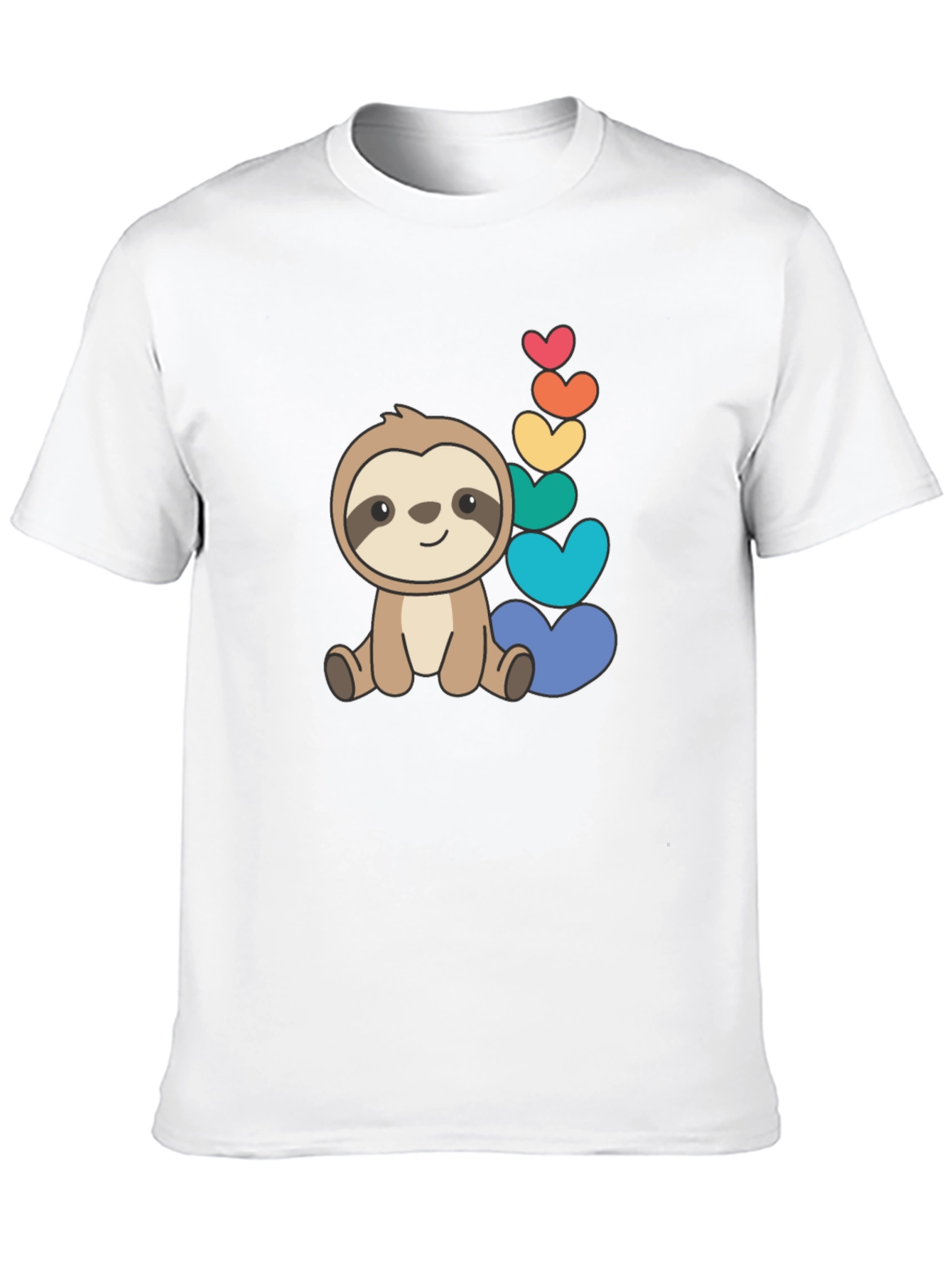Cute Sloth & Rainbow Hearts Black T-Shirt