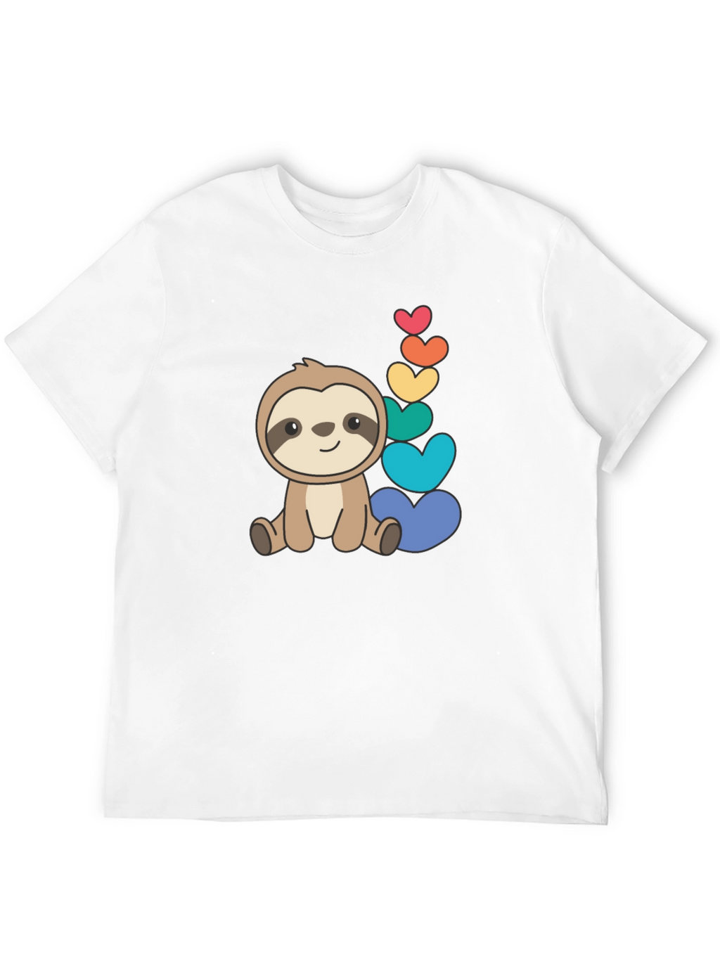 Cute Sloth & Rainbow Hearts Black T-Shirt