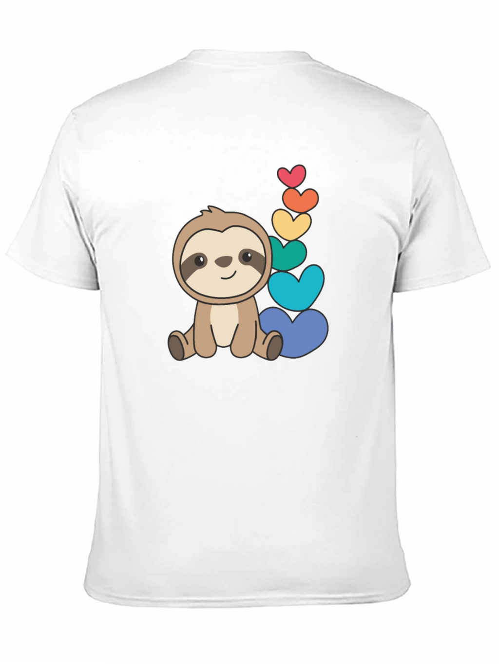 Cute Sloth & Rainbow Hearts Black T-Shirt