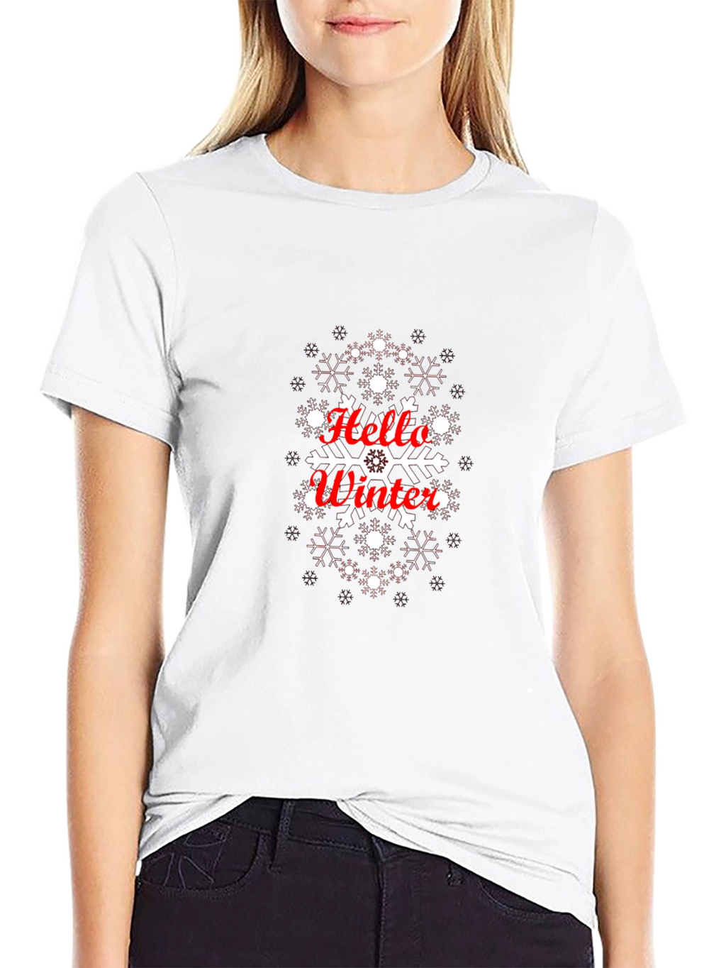 Hello Winter Snowflake Graphic Tee - Black