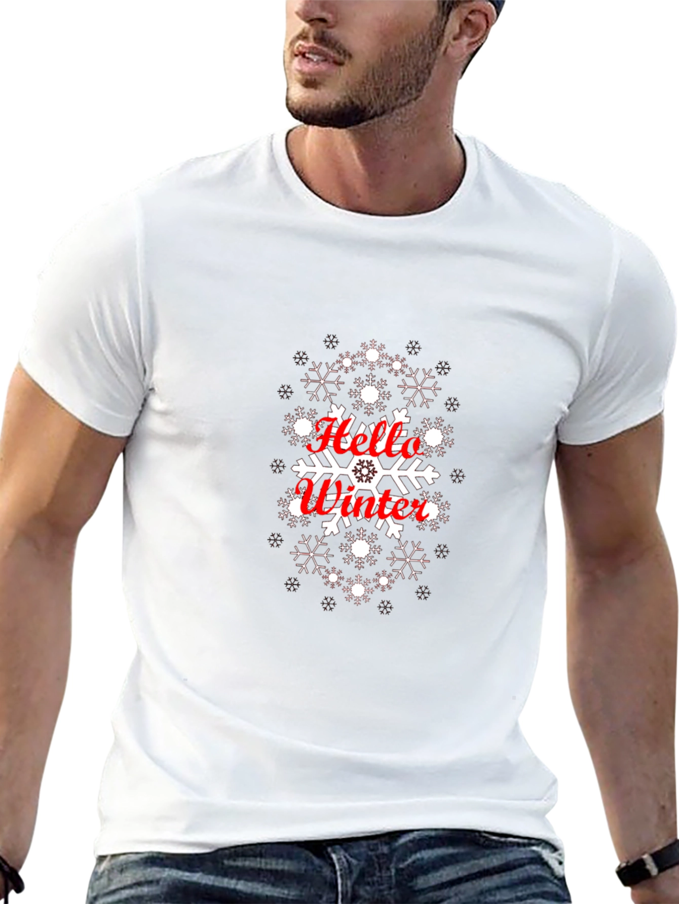 Hello Winter Snowflake Graphic Tee - Black