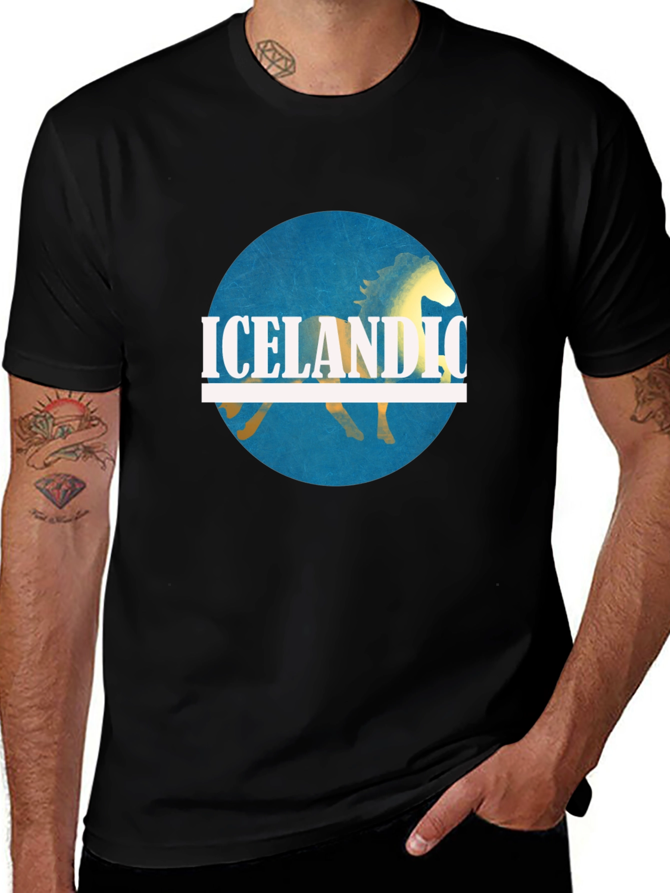 Icelandic Horse Graphic Tee - Black Cotton Shirt
