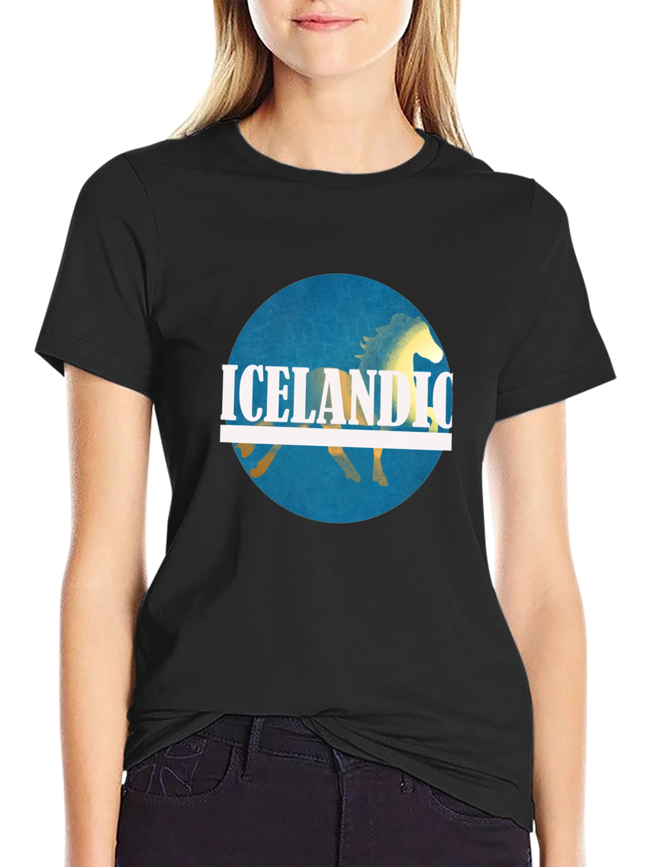 Icelandic Horse Graphic Tee - Black Cotton Shirt