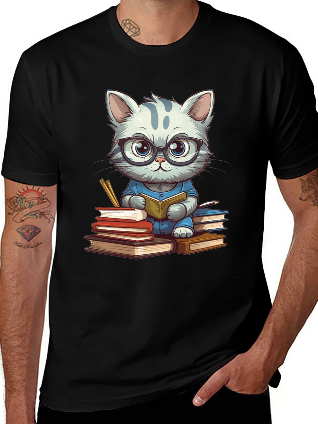 Bookish Cat T-Shirt - Whimsical & Stylish