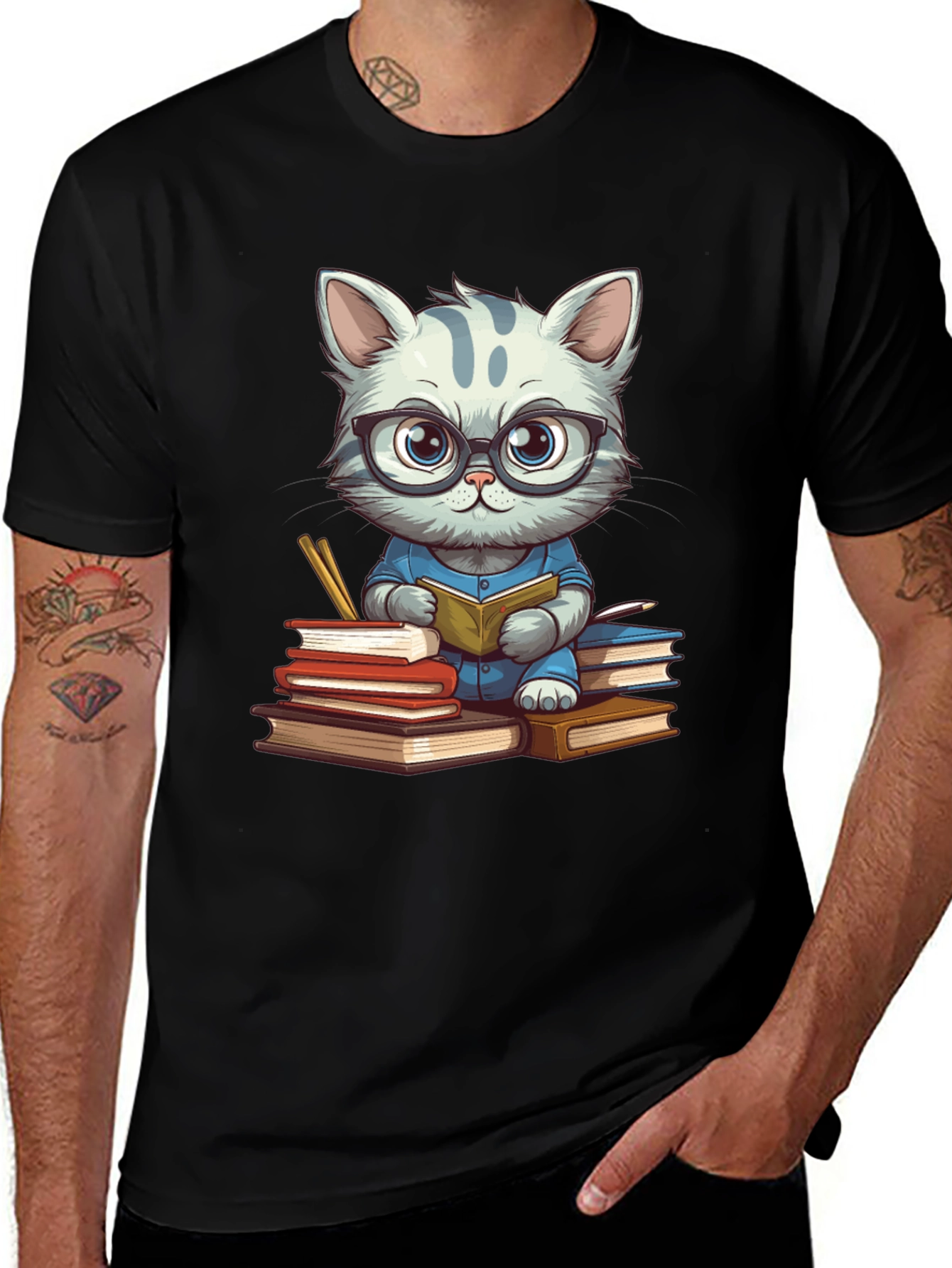 Bookish Cat T-Shirt - Whimsical & Stylish