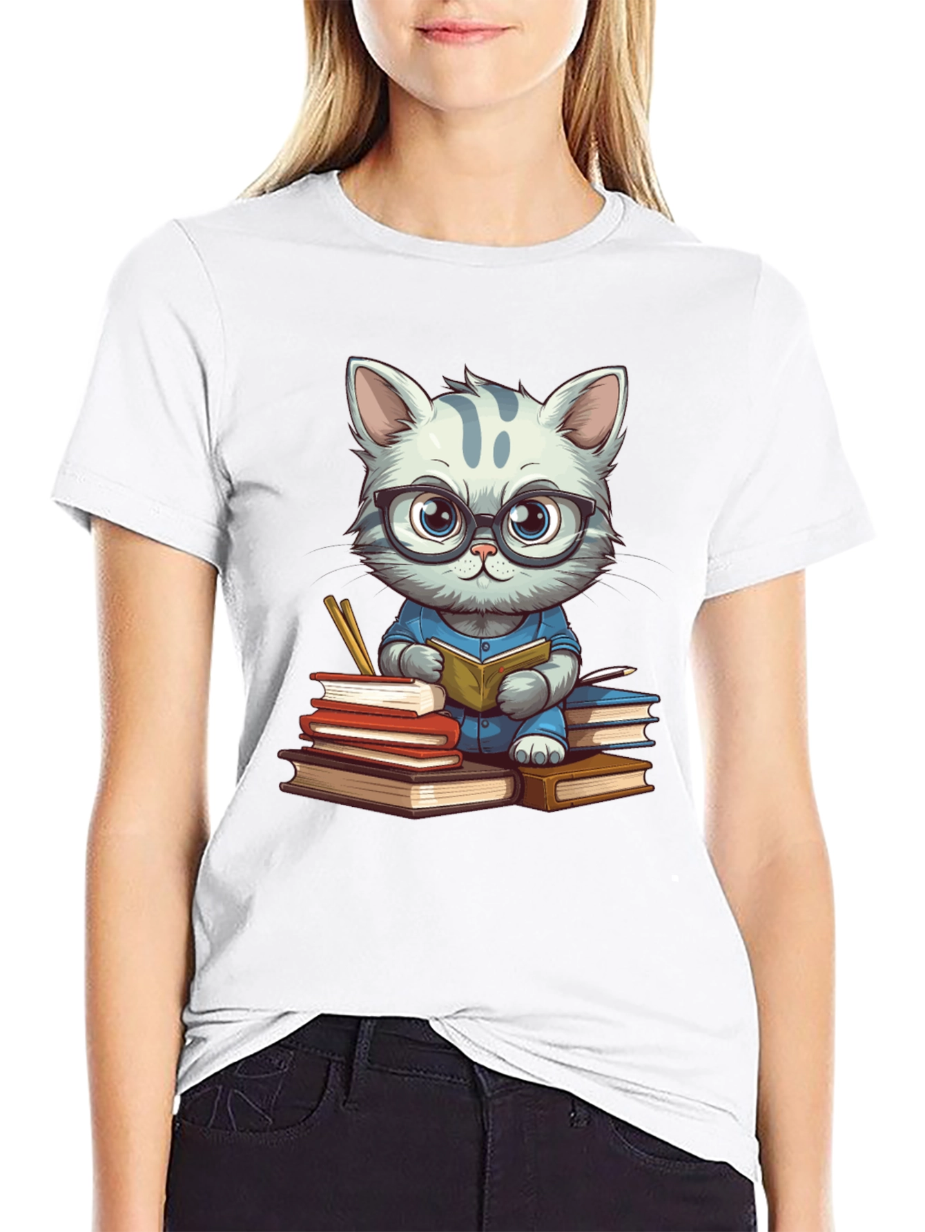 Bookish Cat T-Shirt - Whimsical & Stylish