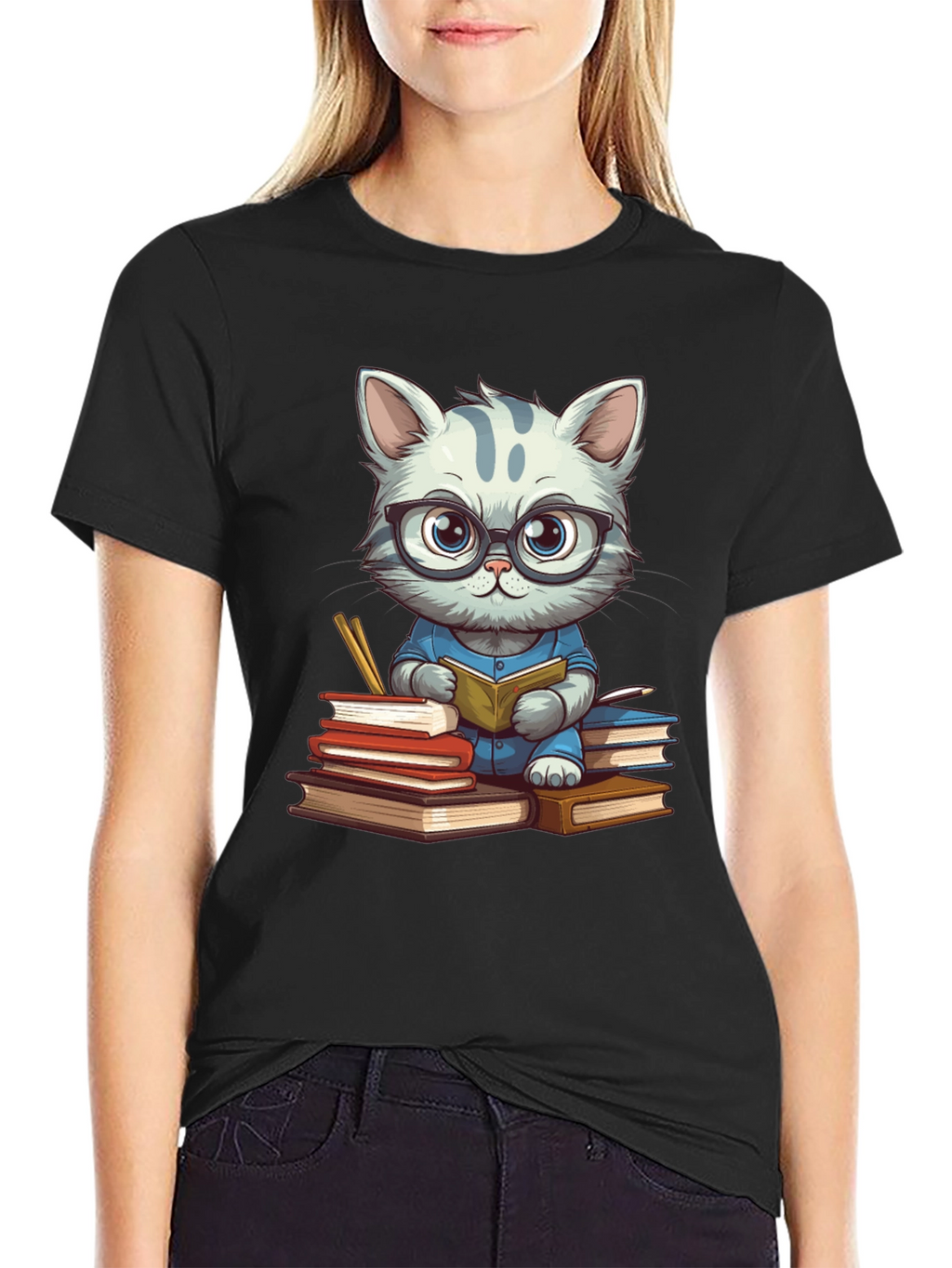 Bookish Cat T-Shirt - Whimsical & Stylish