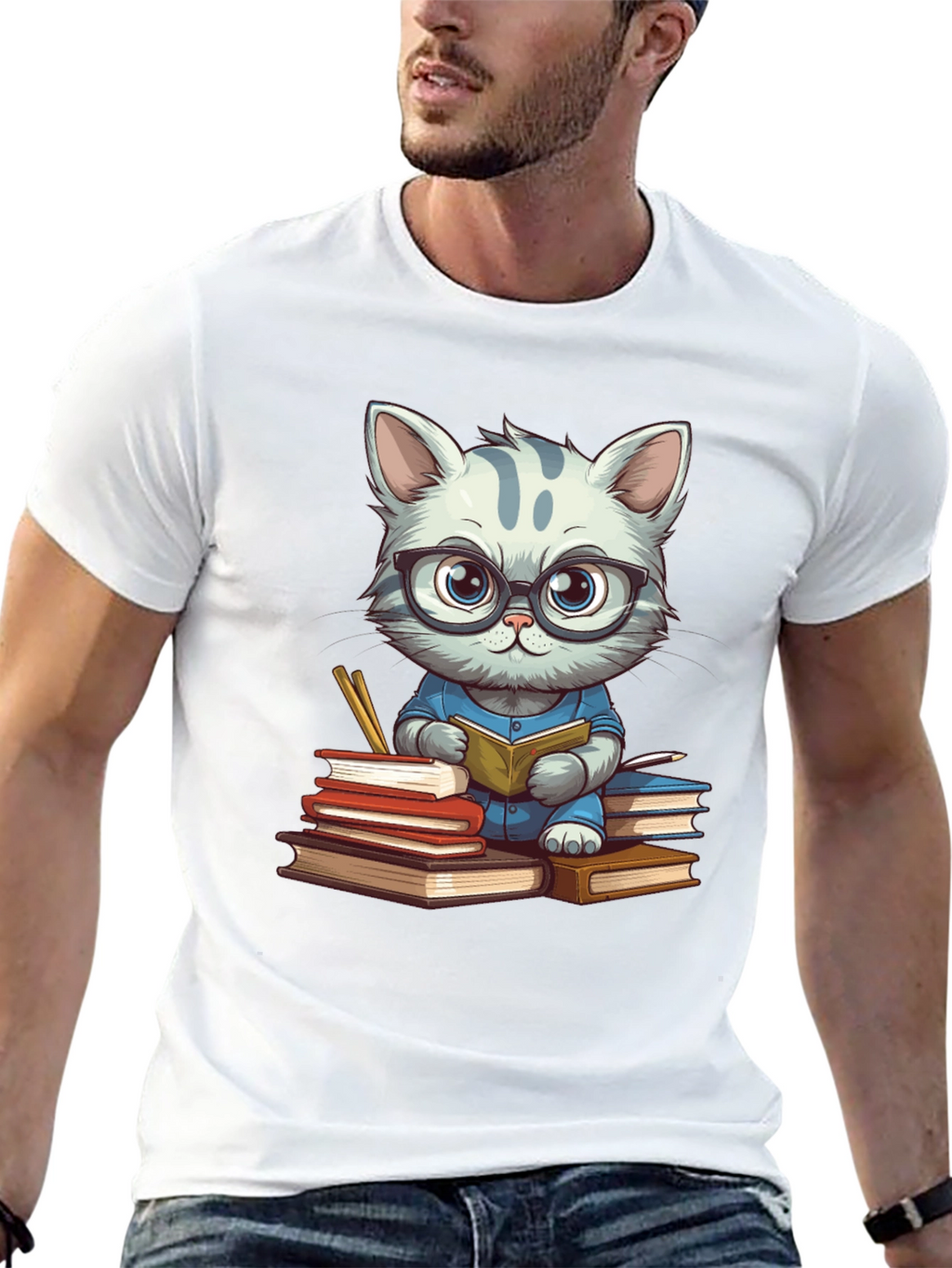 Bookish Cat T-Shirt - Whimsical & Stylish
