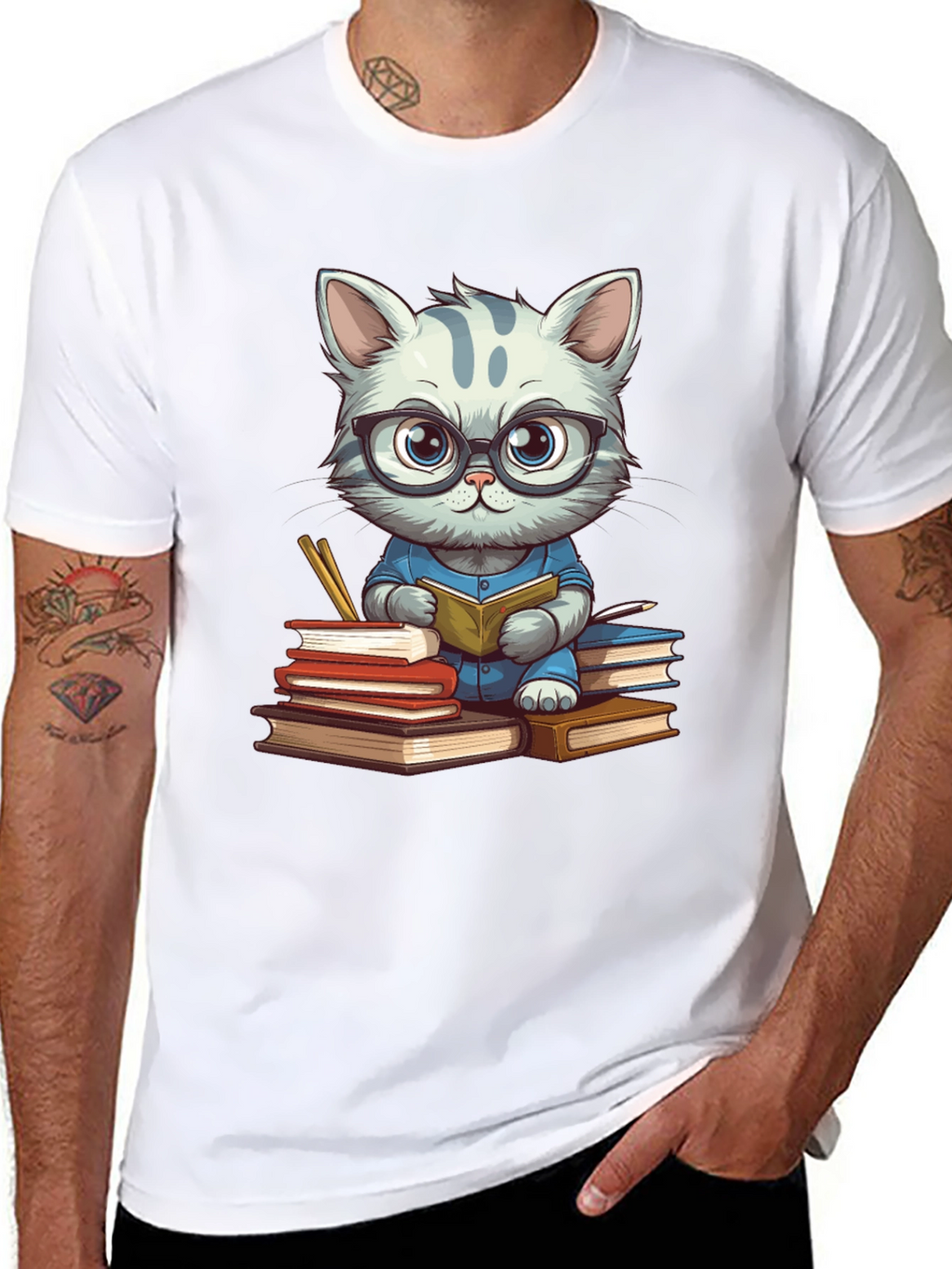 Bookish Cat T-Shirt - Whimsical & Stylish