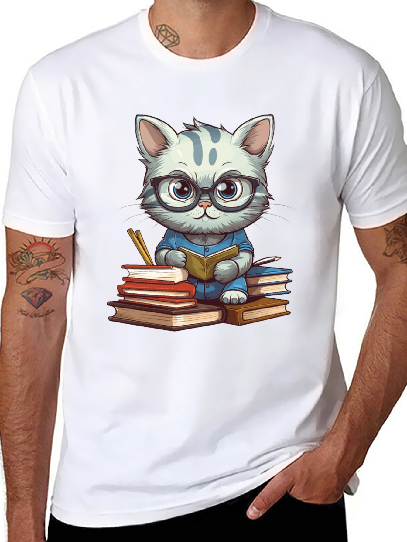 Bookish Cat T-Shirt - Whimsical & Stylish