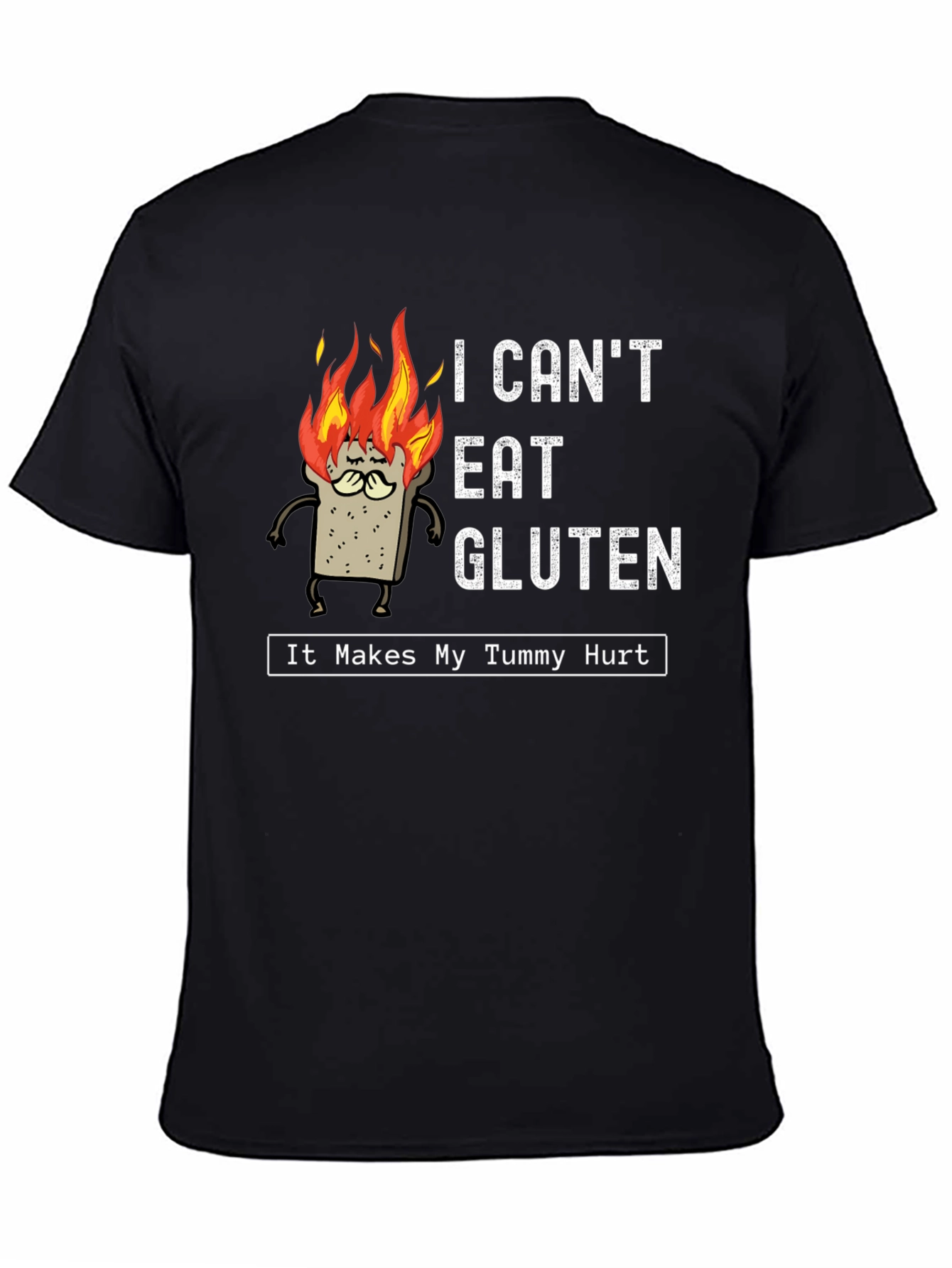 I Cant Eat Gluten Black T-Shirt - Funny Foodie Tee