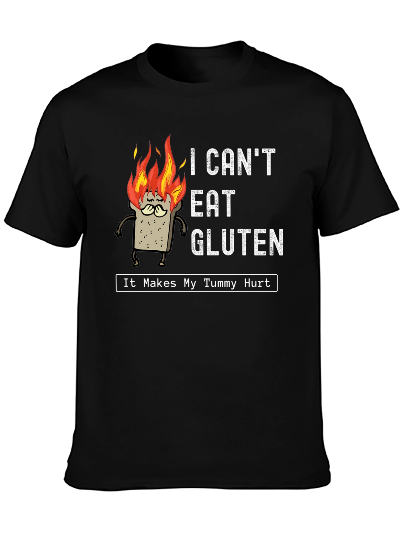 I Cant Eat Gluten Black T-Shirt - Funny Foodie Tee