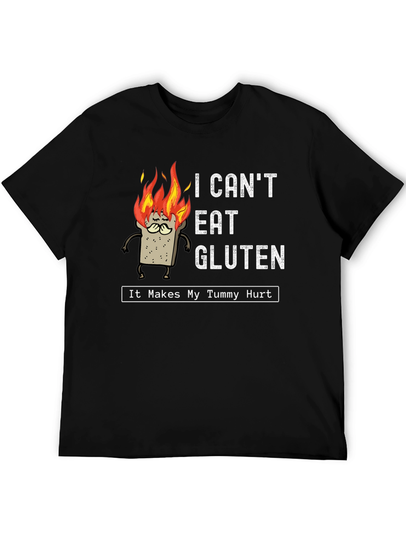I Cant Eat Gluten Black T-Shirt - Funny Foodie Tee