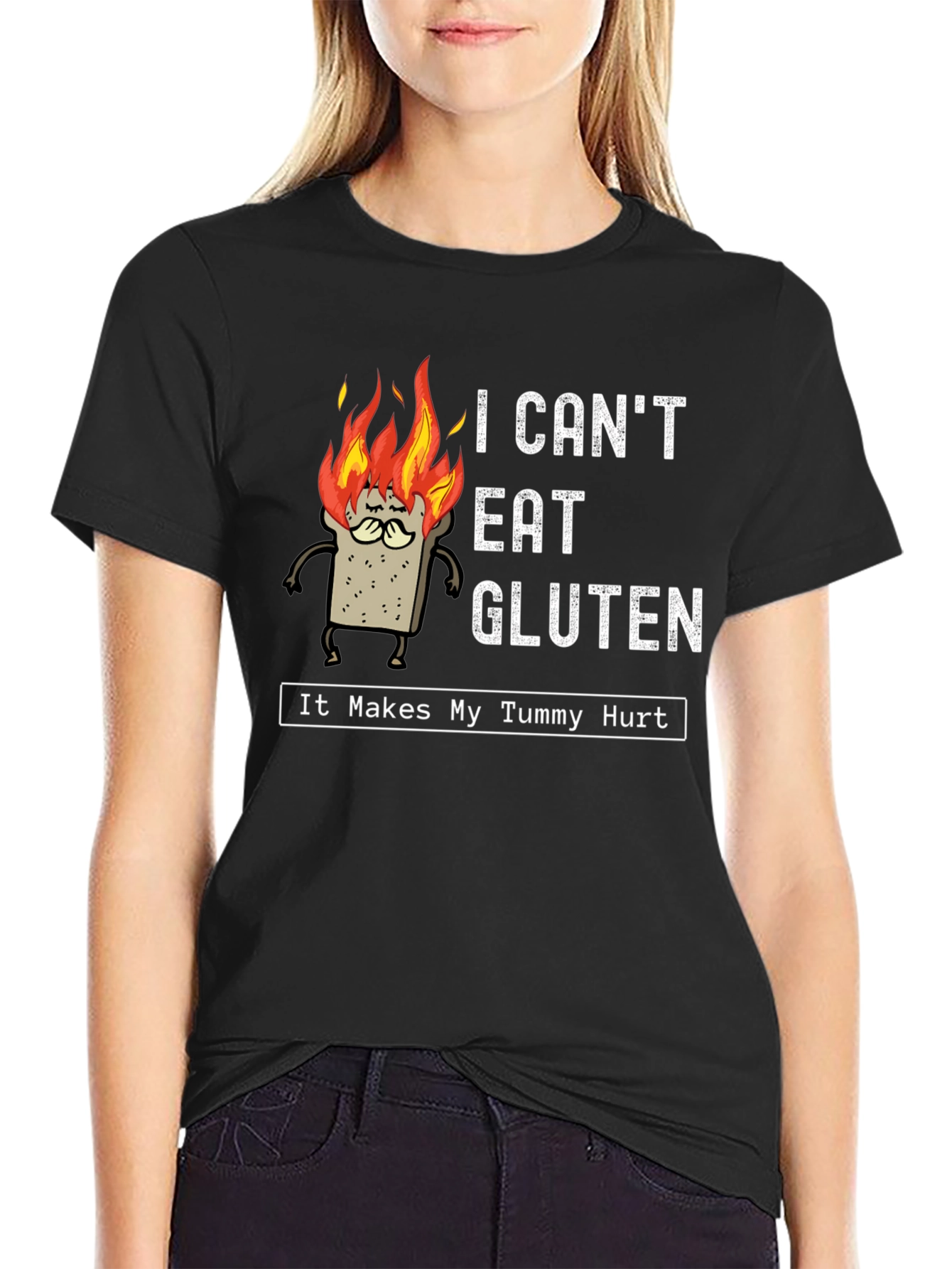 I Cant Eat Gluten Black T-Shirt - Funny Foodie Tee