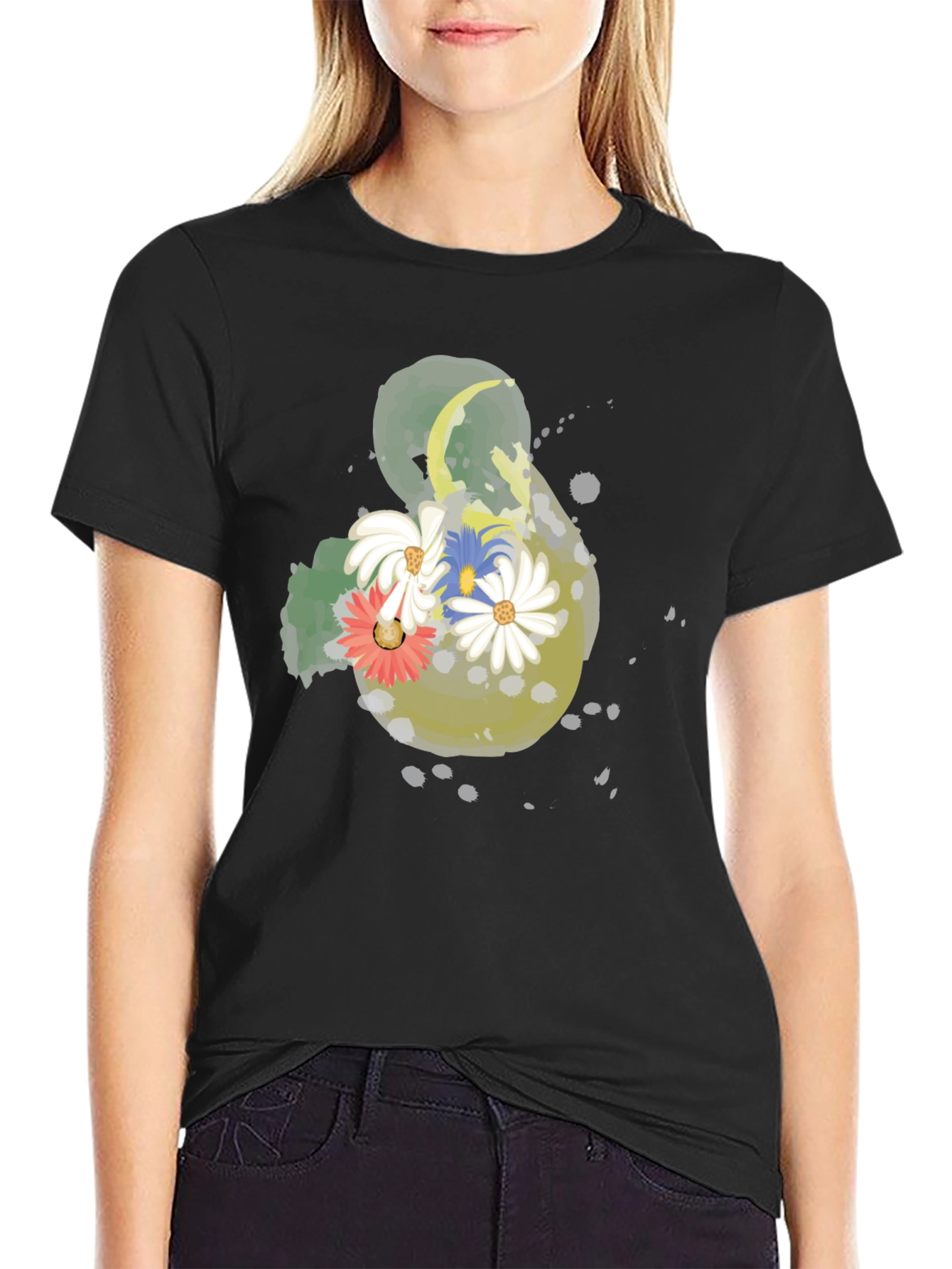 Floral Graphic Black T-Shirt