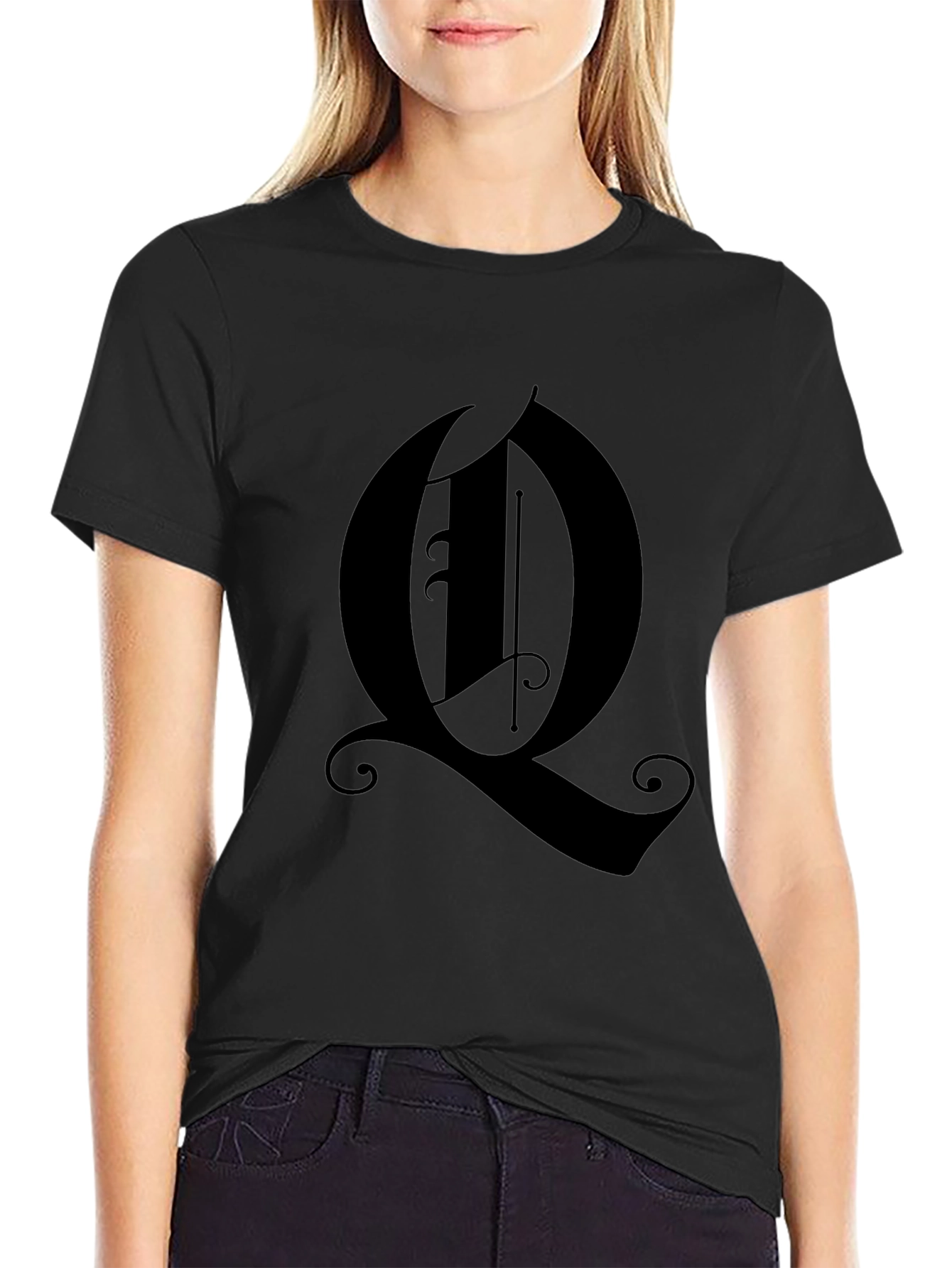 Elegant Q Graphic Black T-Shirt - Stylish & Unique Design