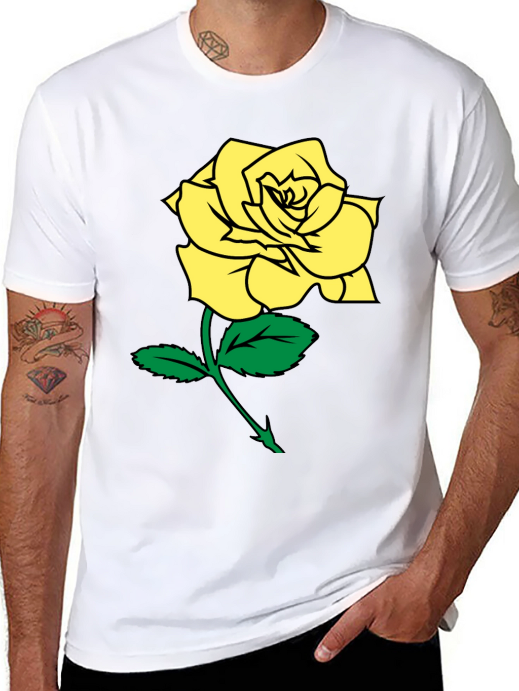 Black T-Shirt with Yellow Rose Graphic