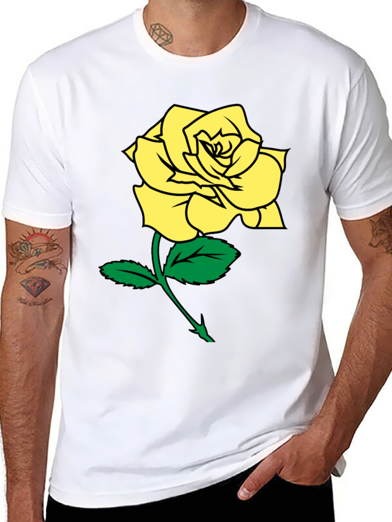 Black T-Shirt with Yellow Rose Graphic