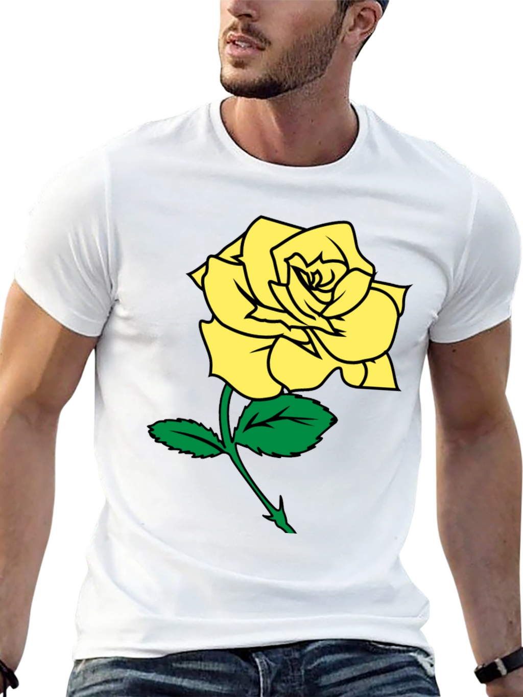 Black T-Shirt with Yellow Rose Graphic