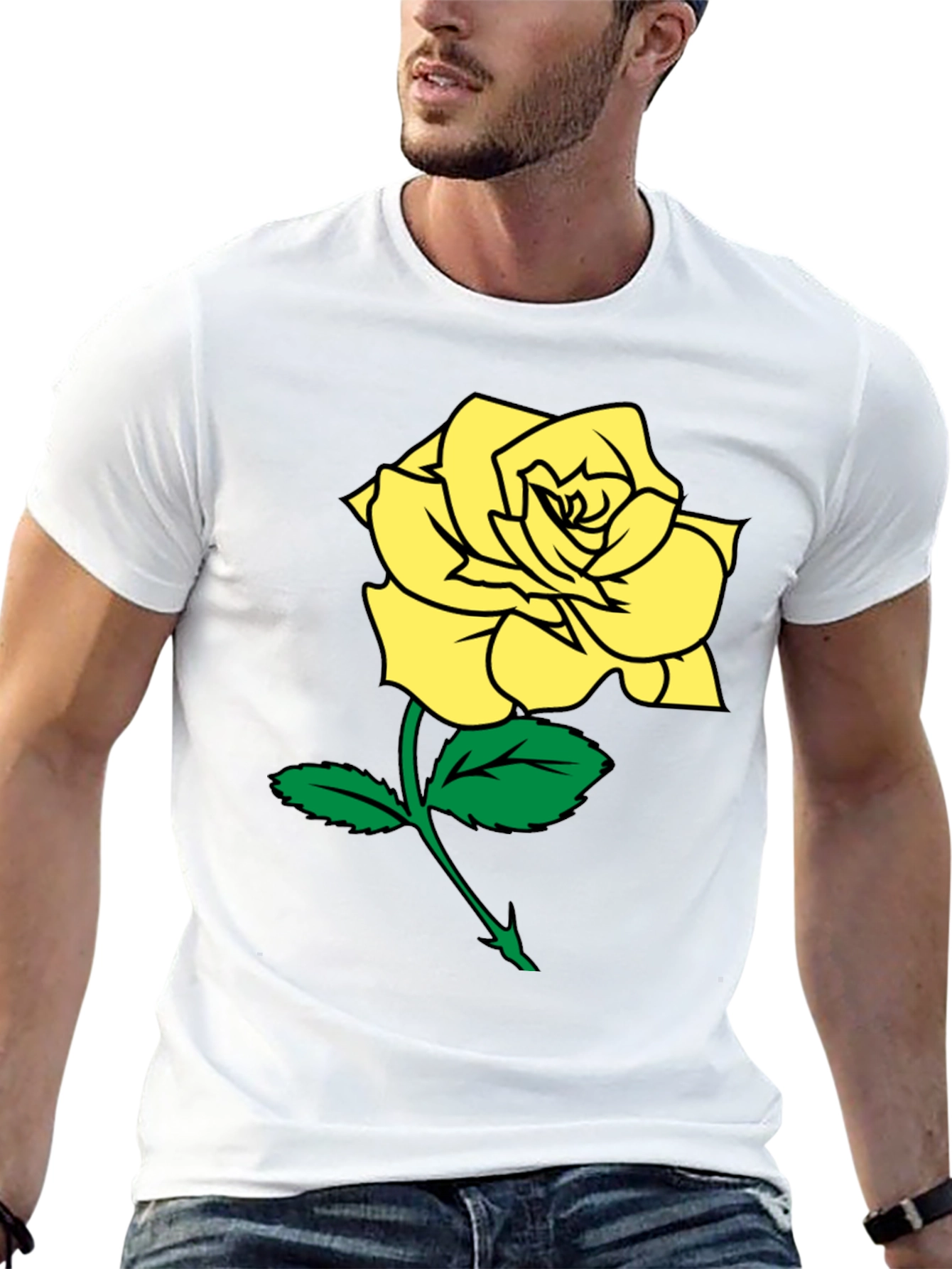 Black T-Shirt with Yellow Rose Graphic