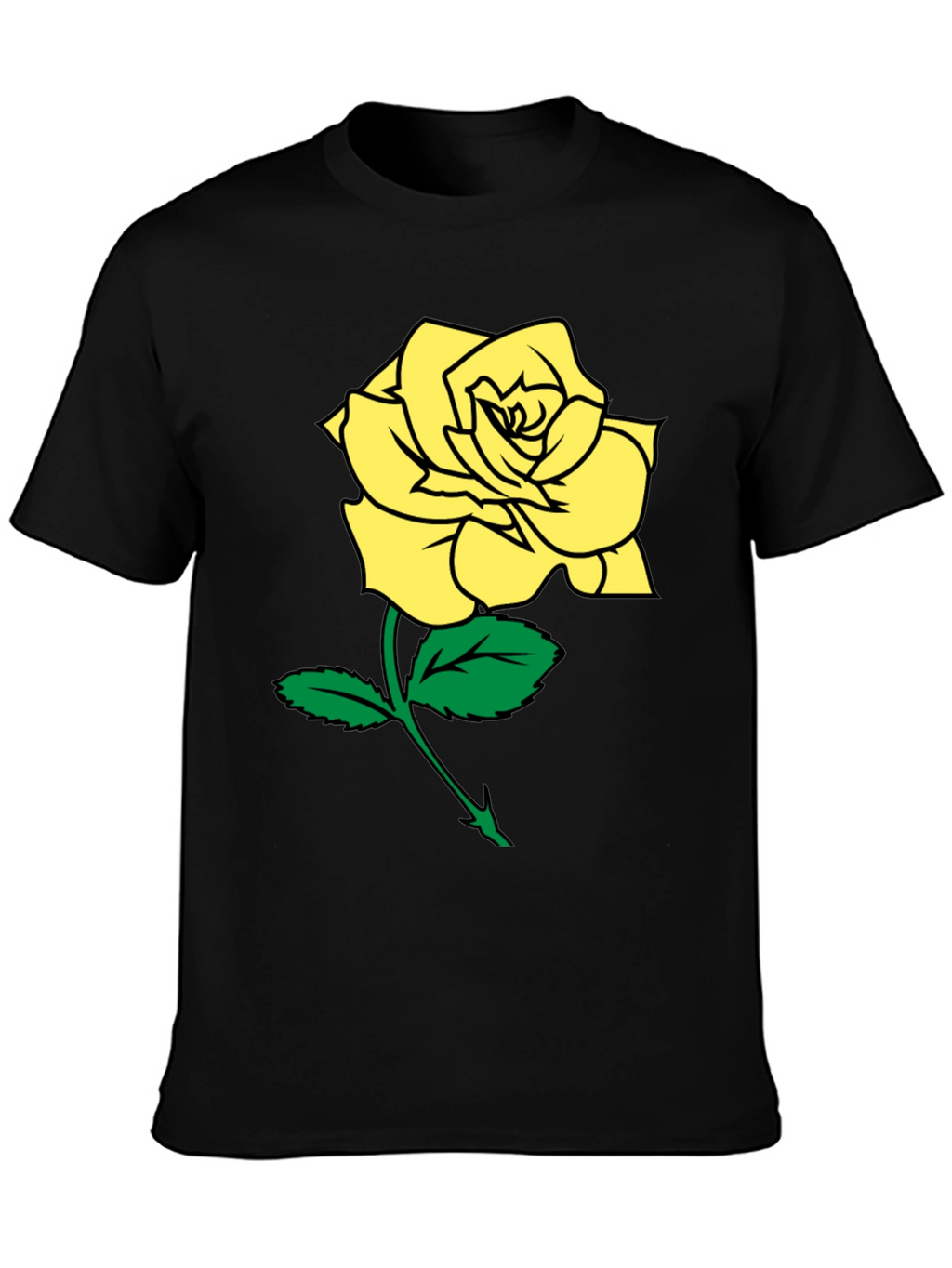 Black T-Shirt with Yellow Rose Graphic