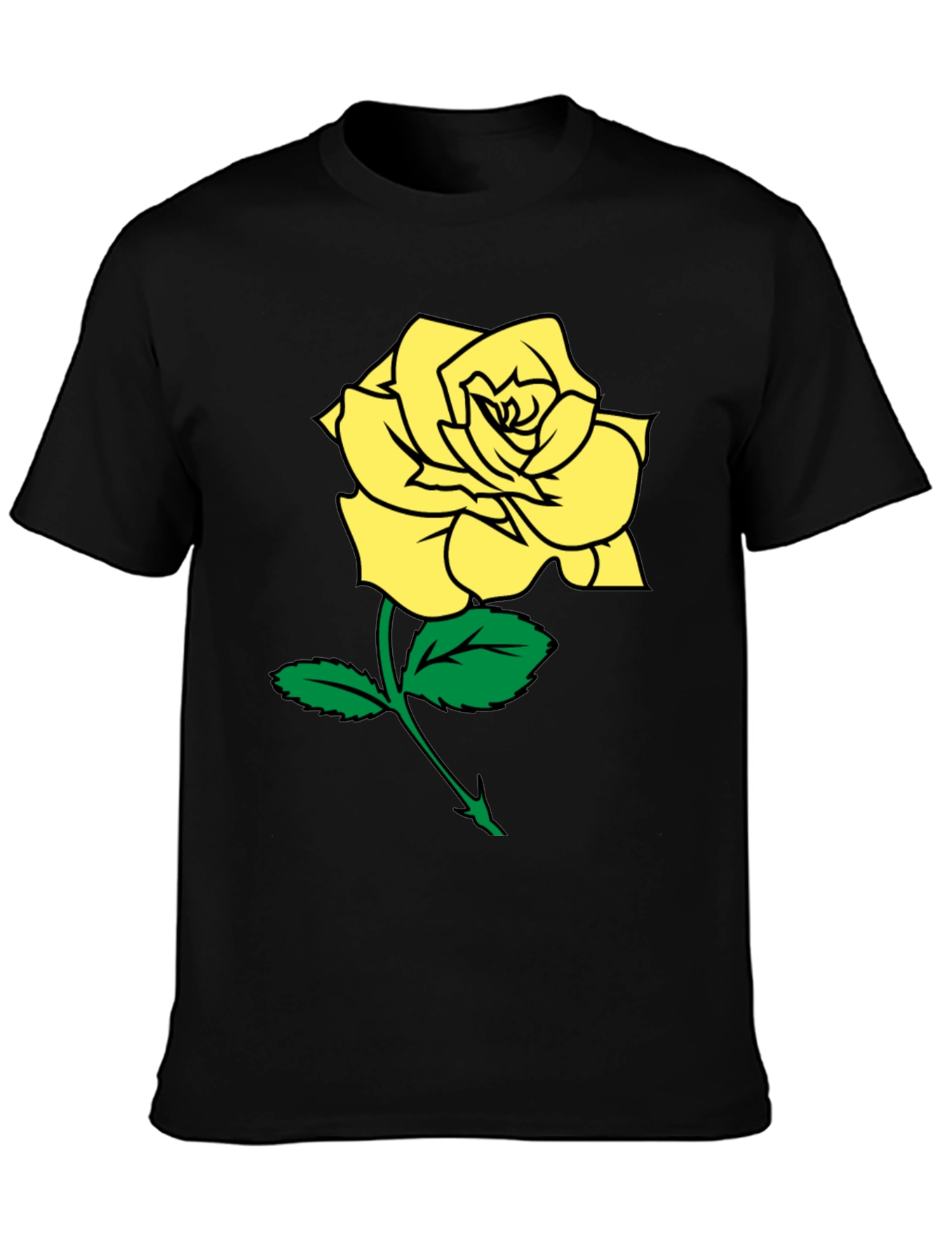 Black T-Shirt with Yellow Rose Graphic