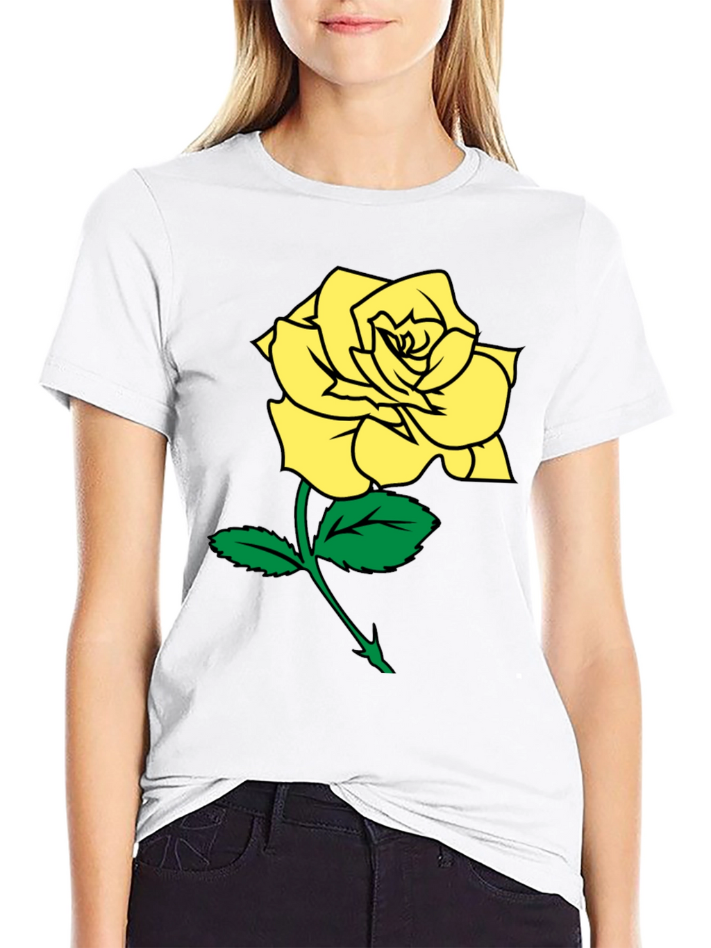 Black T-Shirt with Yellow Rose Graphic