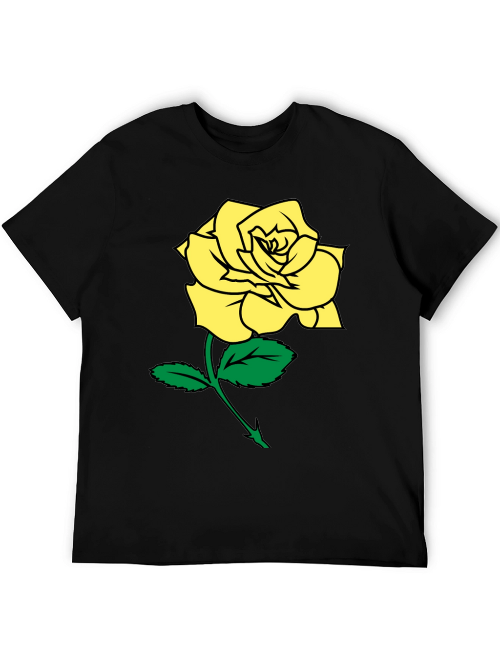 Black T-Shirt with Yellow Rose Graphic