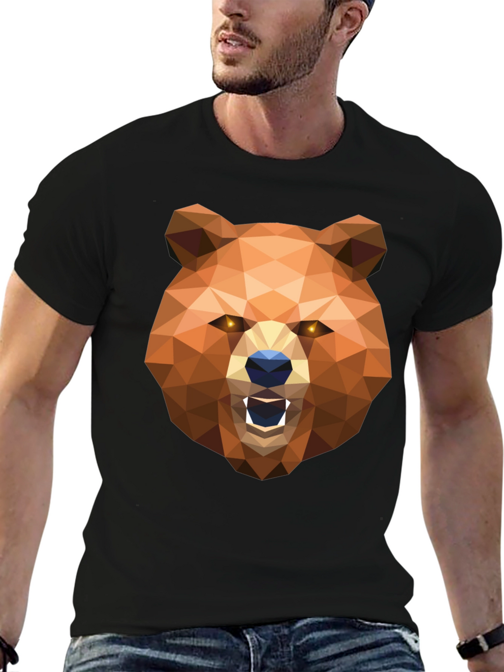 Geometric Bear Head Graphic T-Shirt