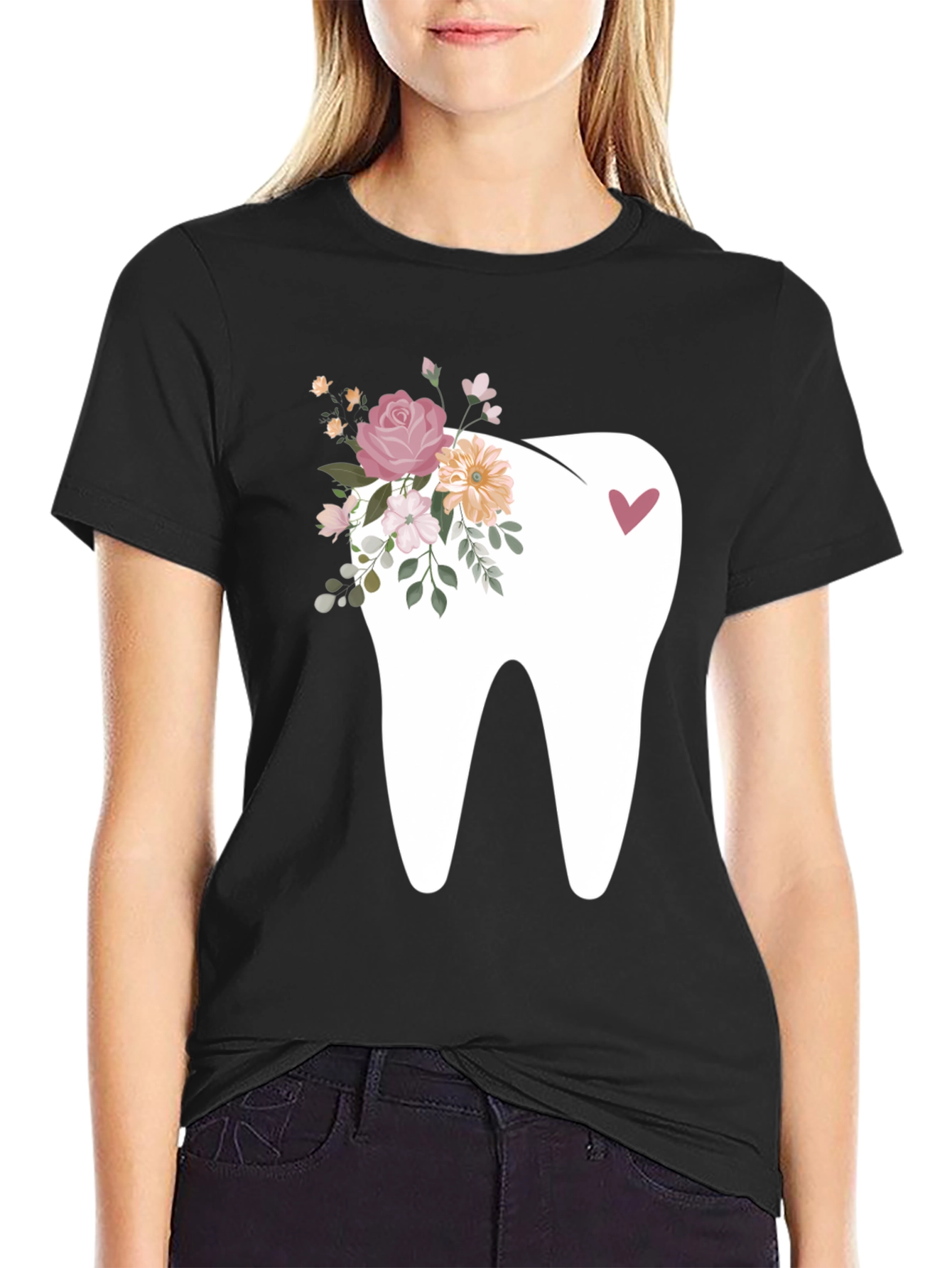 Floral Tooth Graphic Tee - Dental Lover Shirt