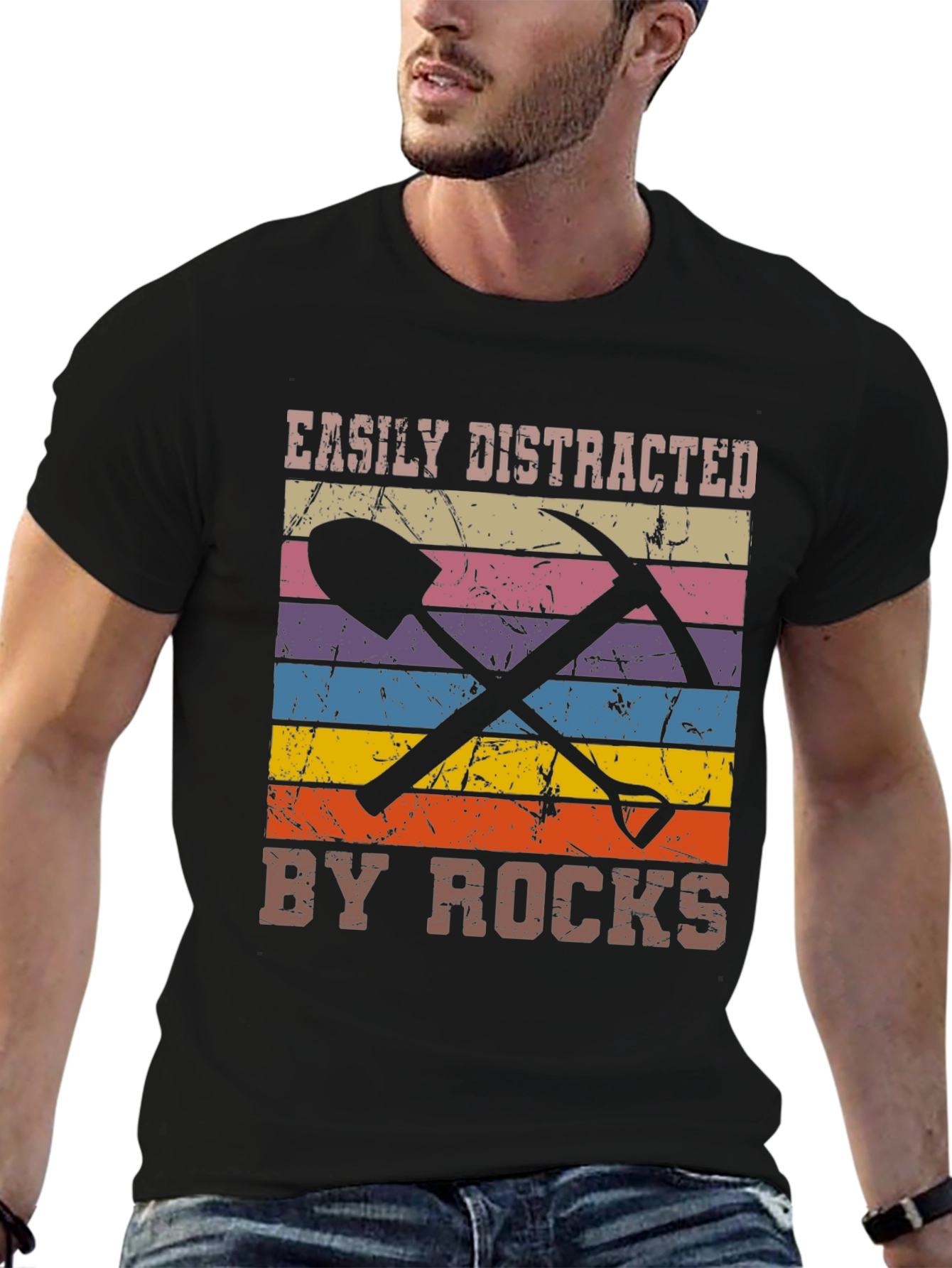 Easily Distracted by Rocks Black Graphic Tee