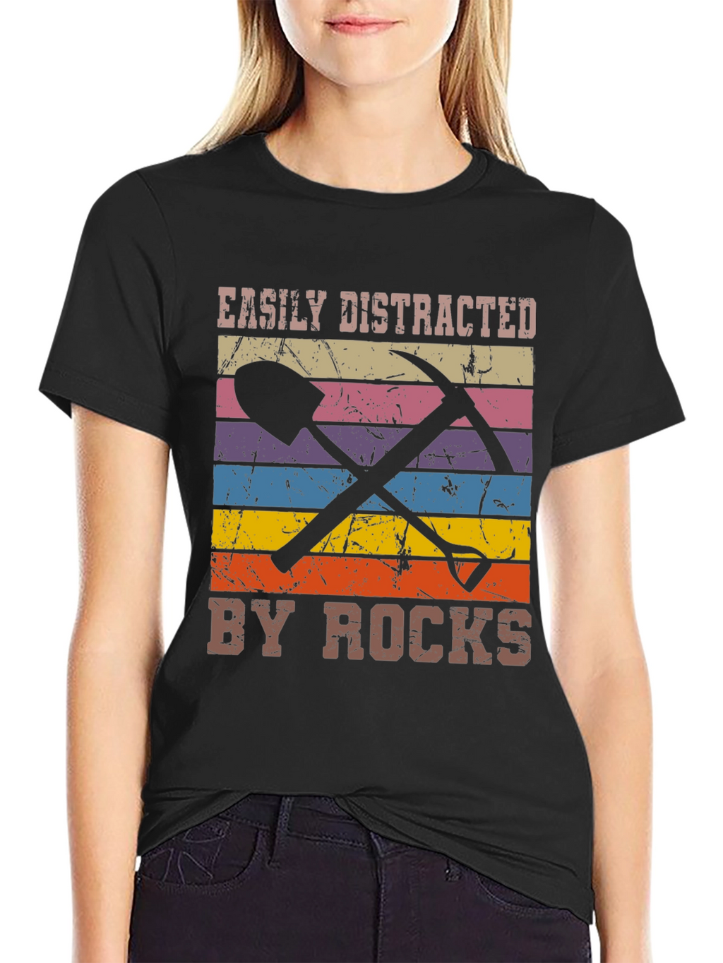 Easily Distracted by Rocks Black Graphic Tee