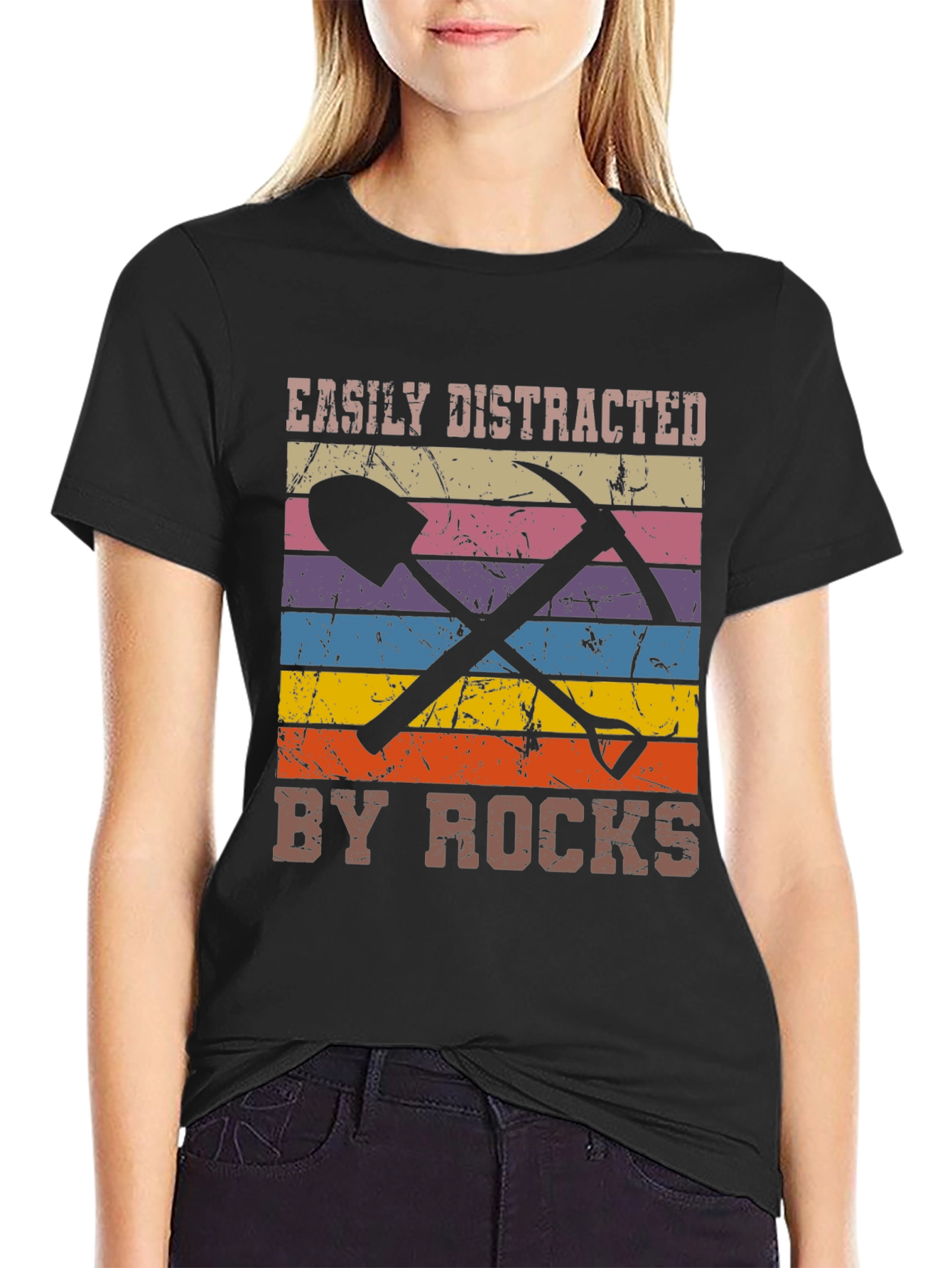 Easily Distracted by Rocks Black Graphic Tee