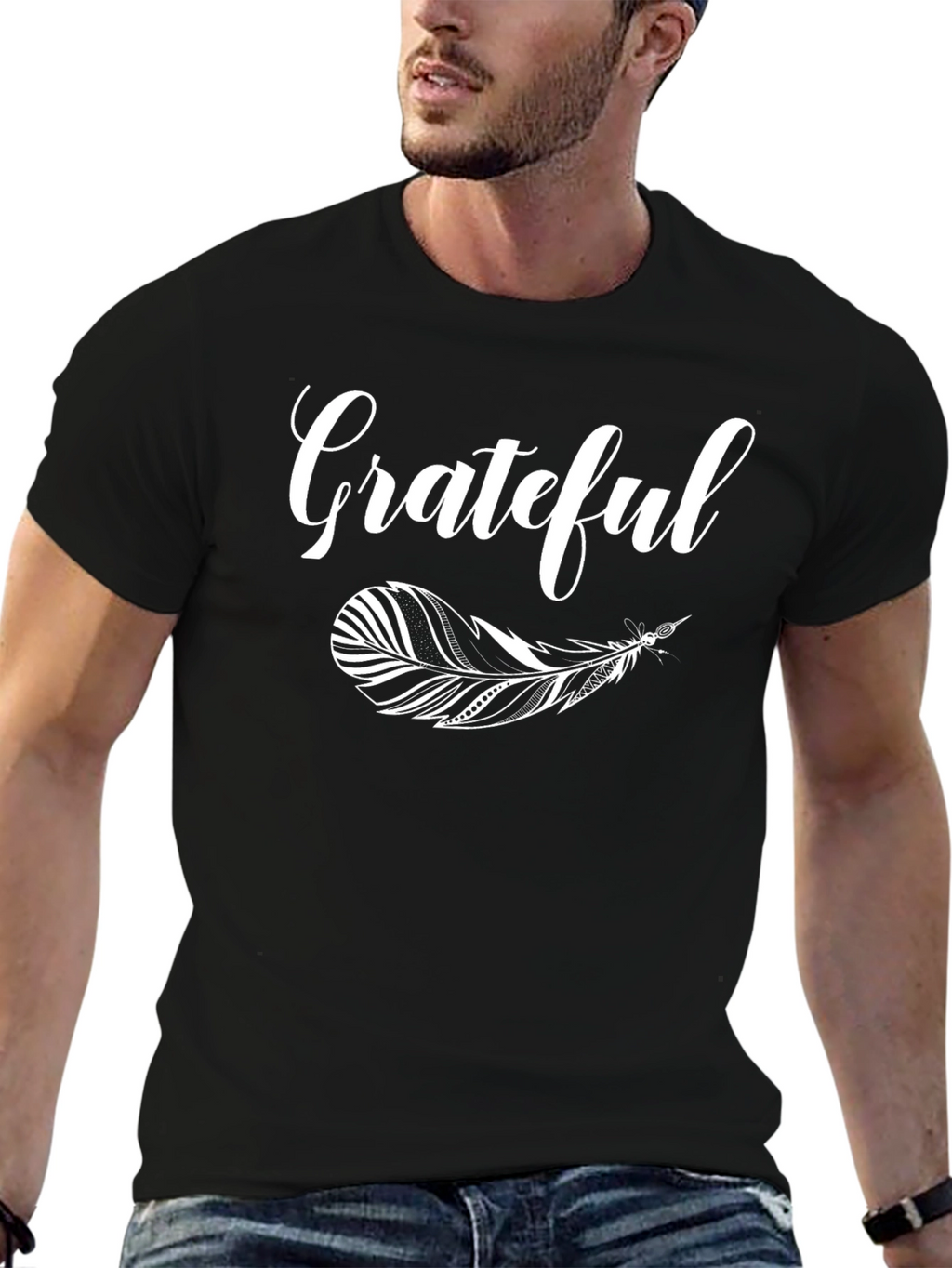 Grateful Feather Graphic T-Shirt - Black
