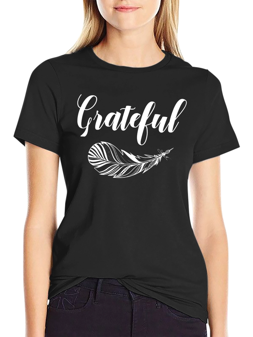 Grateful Feather Graphic T-Shirt - Black