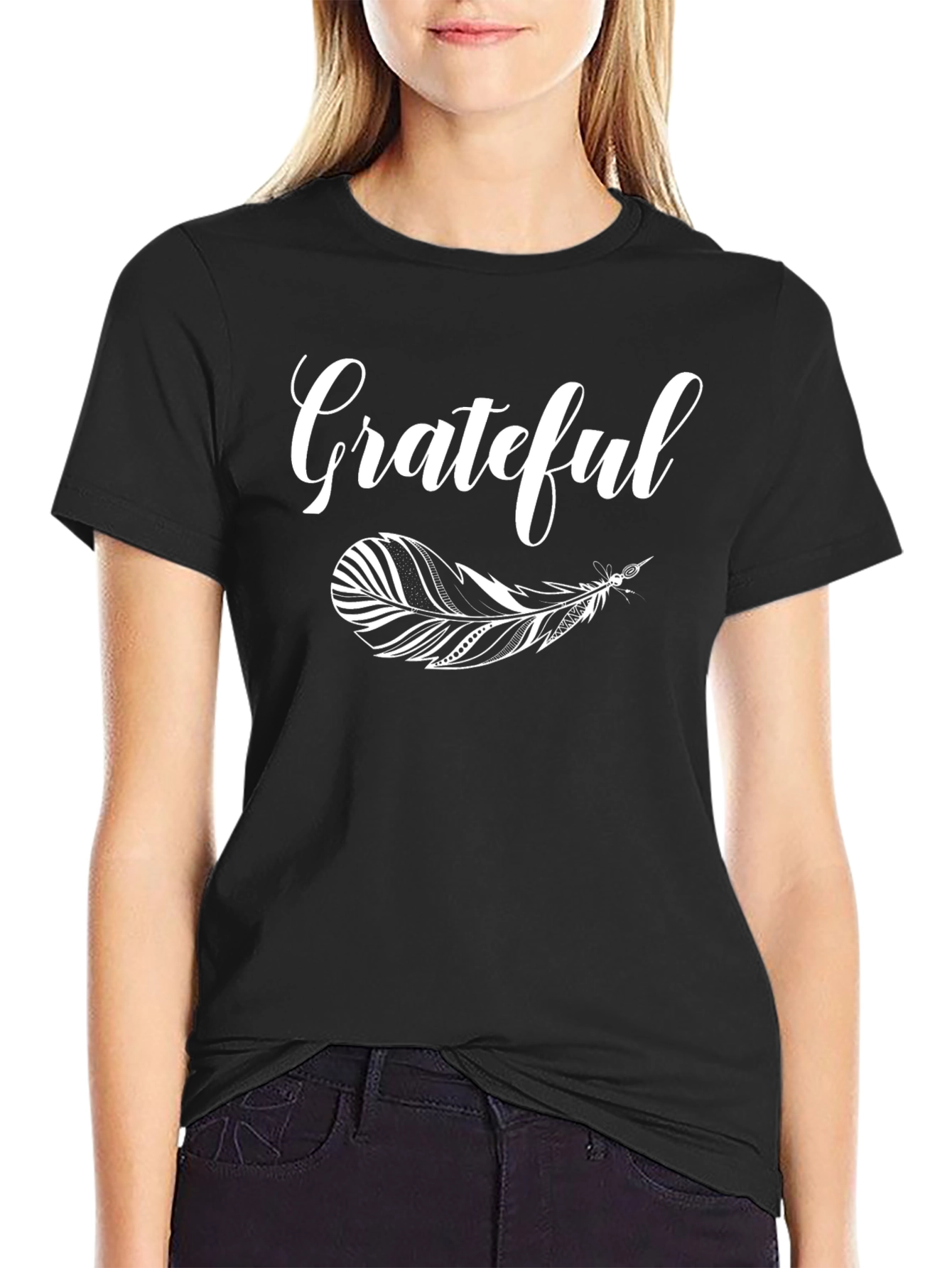 Grateful Feather Graphic T-Shirt - Black