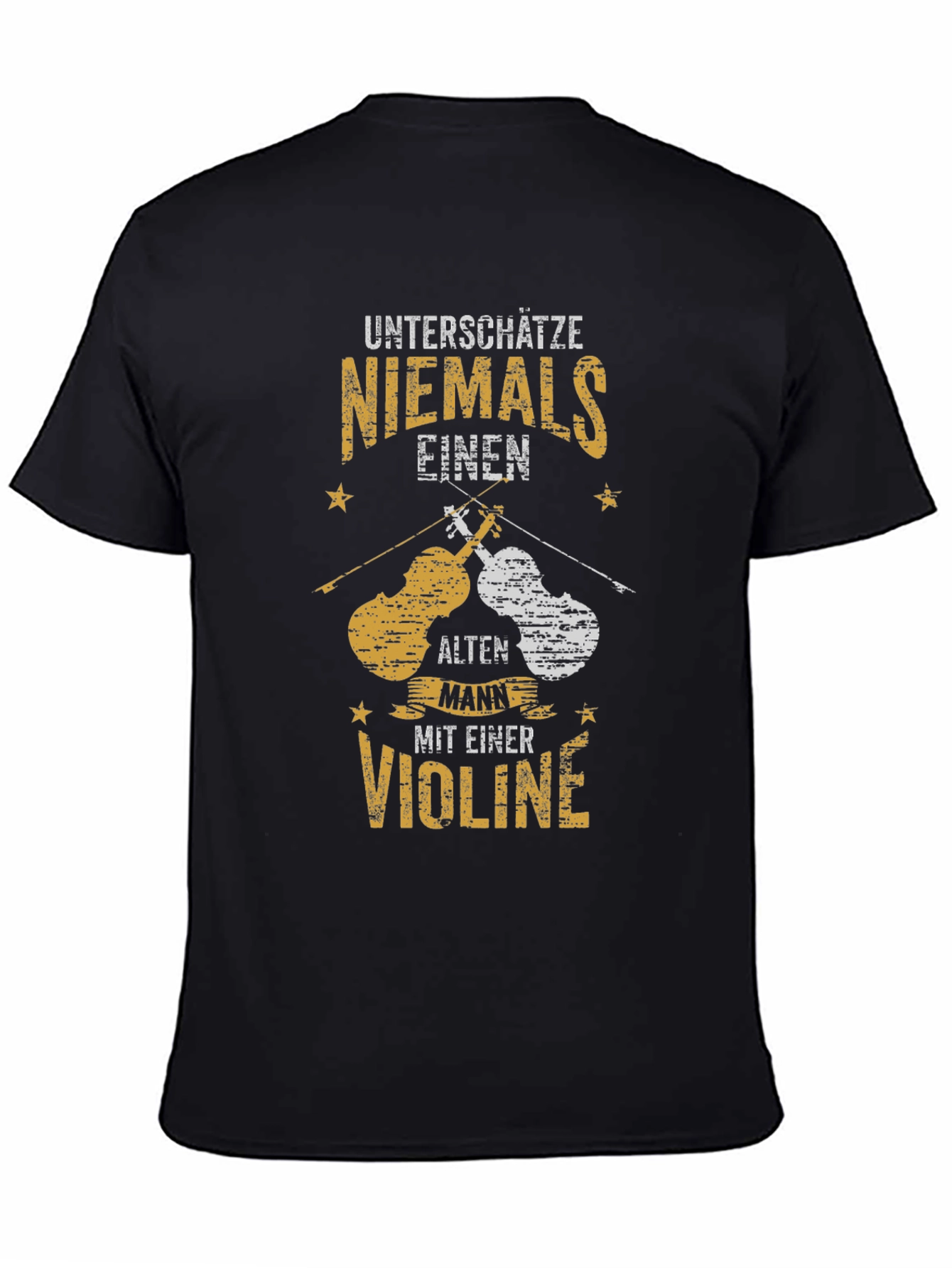 Dont Underestimate Old Man with Violin Black Graphic T-Shirt