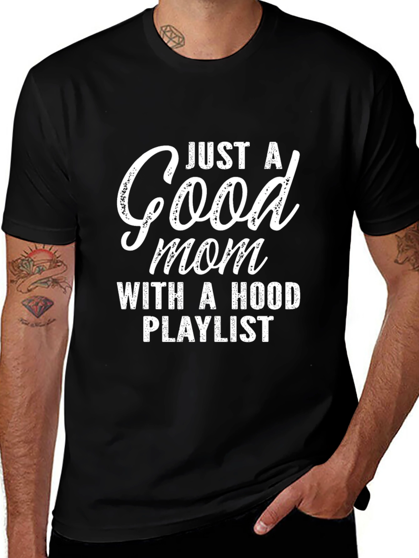 Good Mom Hood Playlist Black Graphic T-Shirt