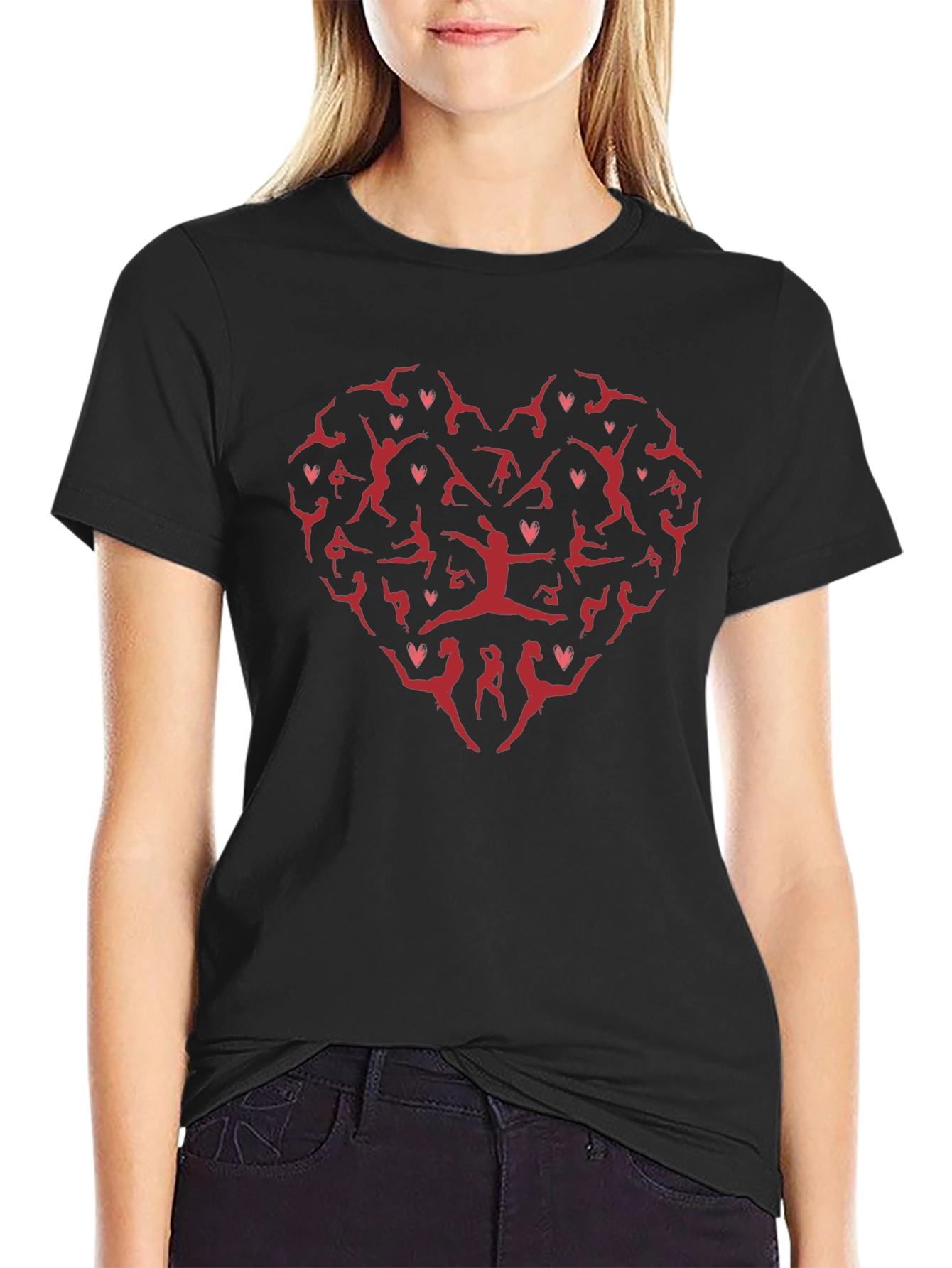 Gymnastics Heart Graphic T-Shirt - Black Cotton Tee