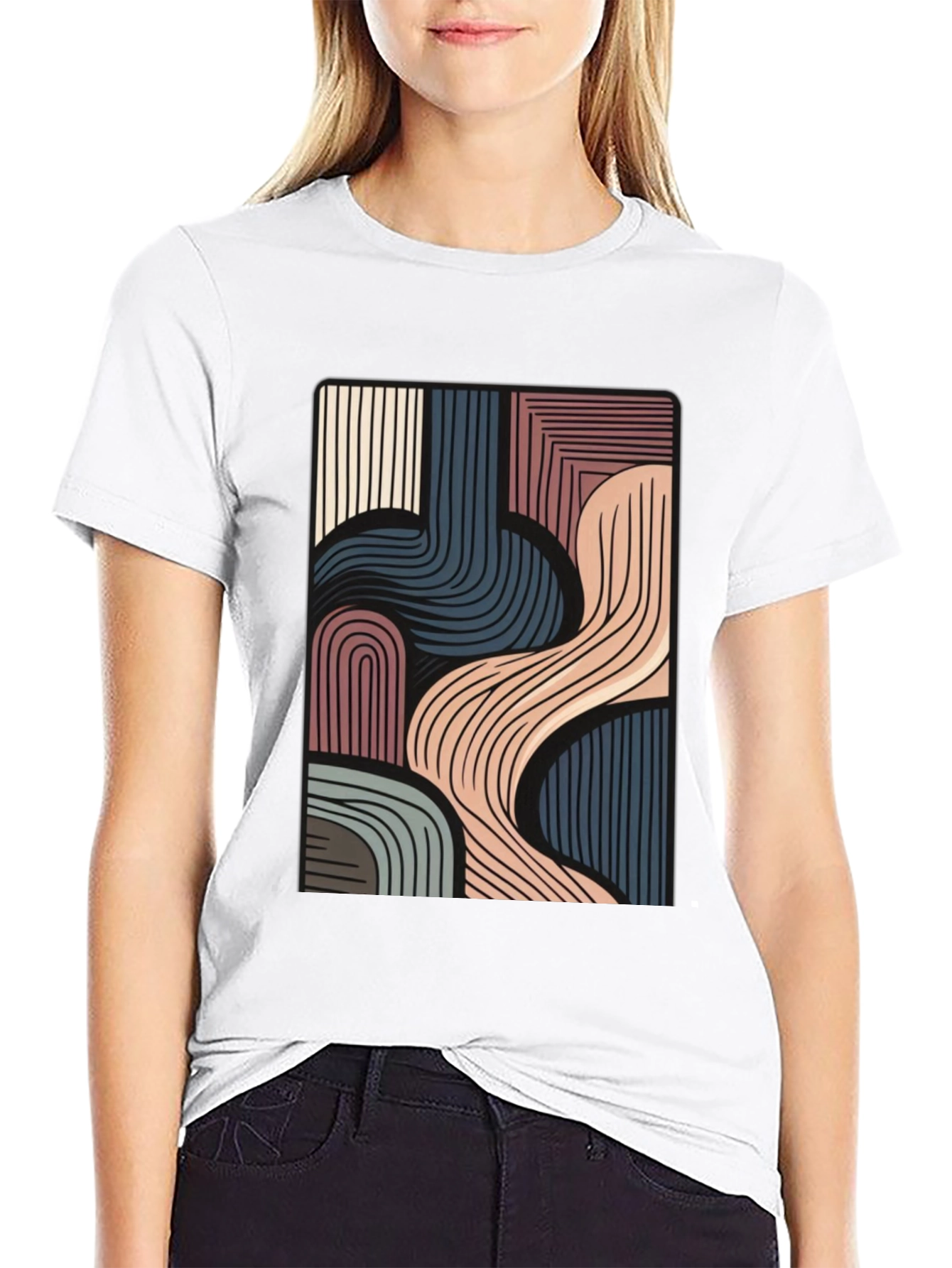 Abstract Lines Graphic Black T-Shirt
