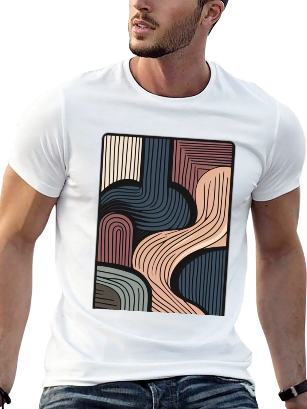 Abstract Lines Graphic Black T-Shirt