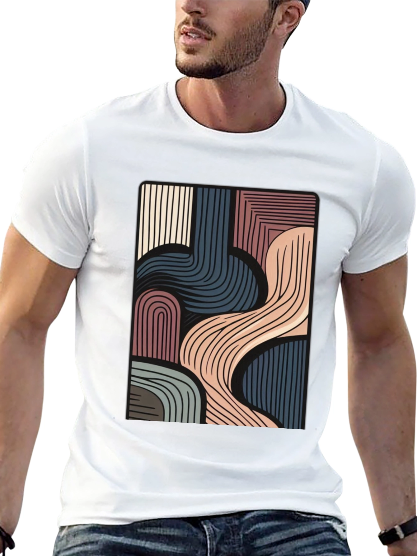 Abstract Lines Graphic Black T-Shirt