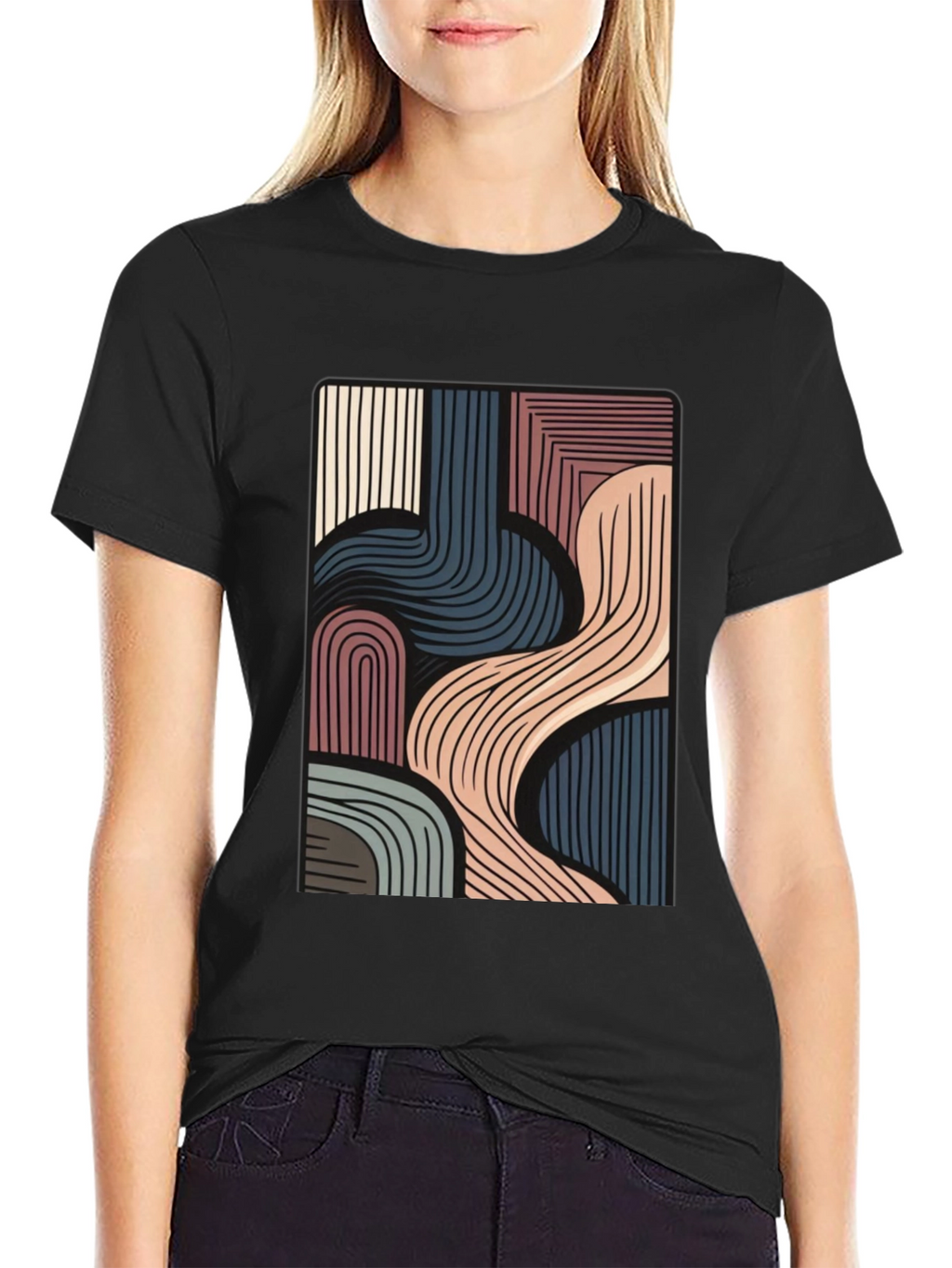 Abstract Lines Graphic Black T-Shirt