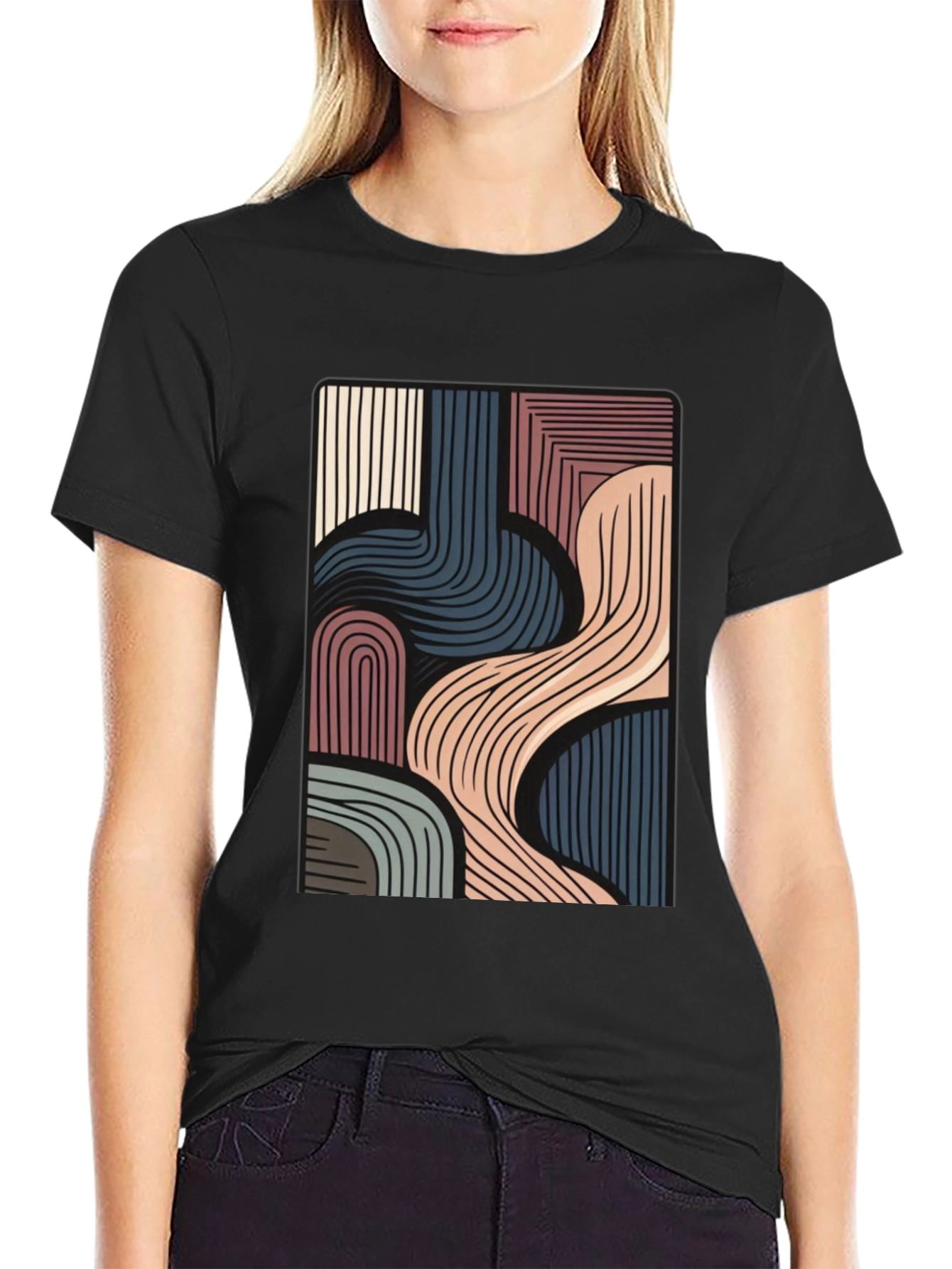 Abstract Lines Graphic Black T-Shirt