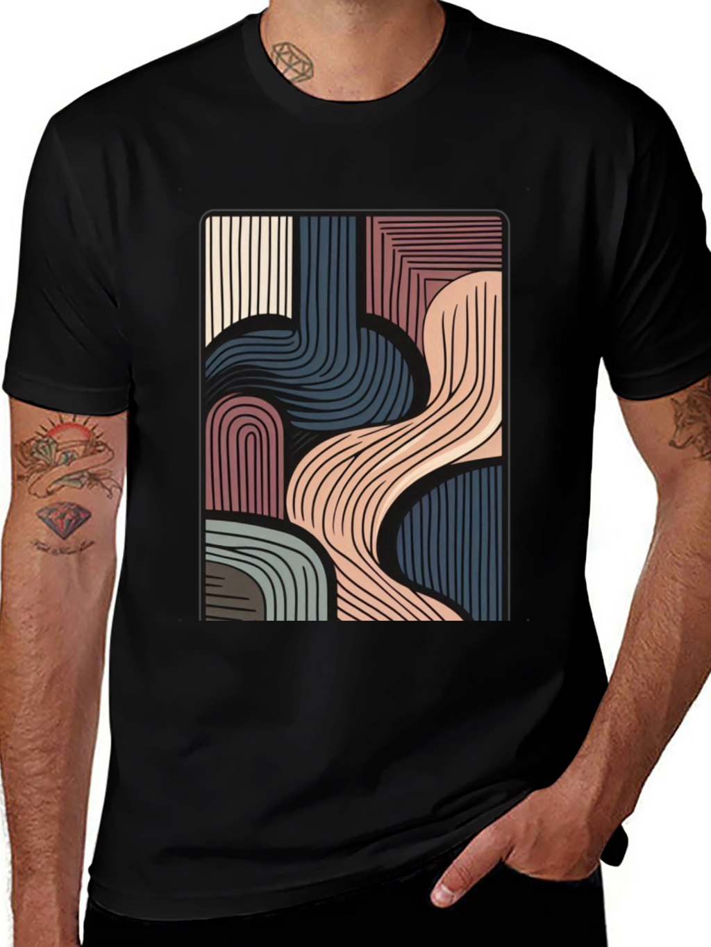 Abstract Lines Graphic Black T-Shirt