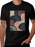 Abstract Lines Graphic Black T-Shirt