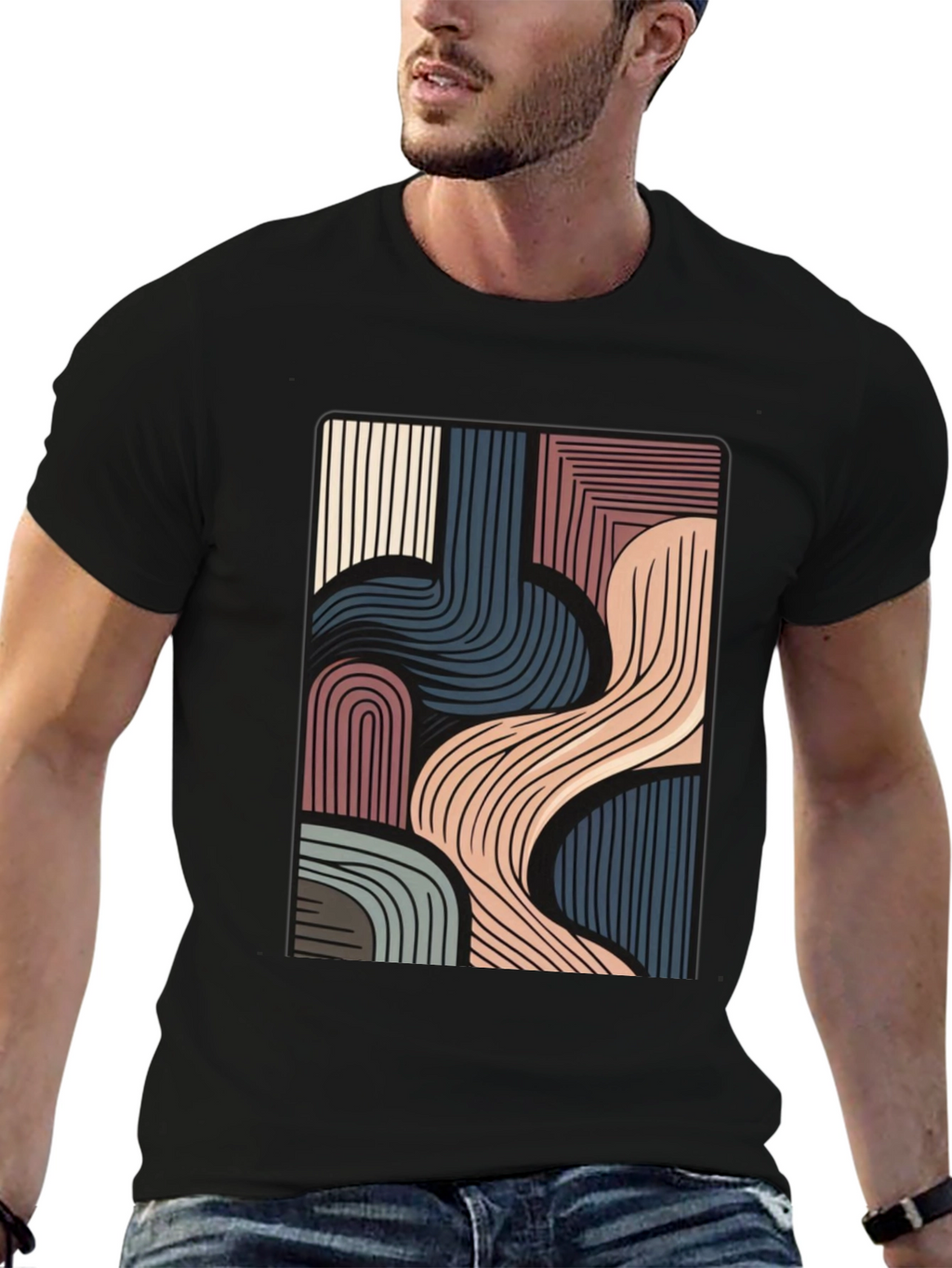 Abstract Lines Graphic Black T-Shirt