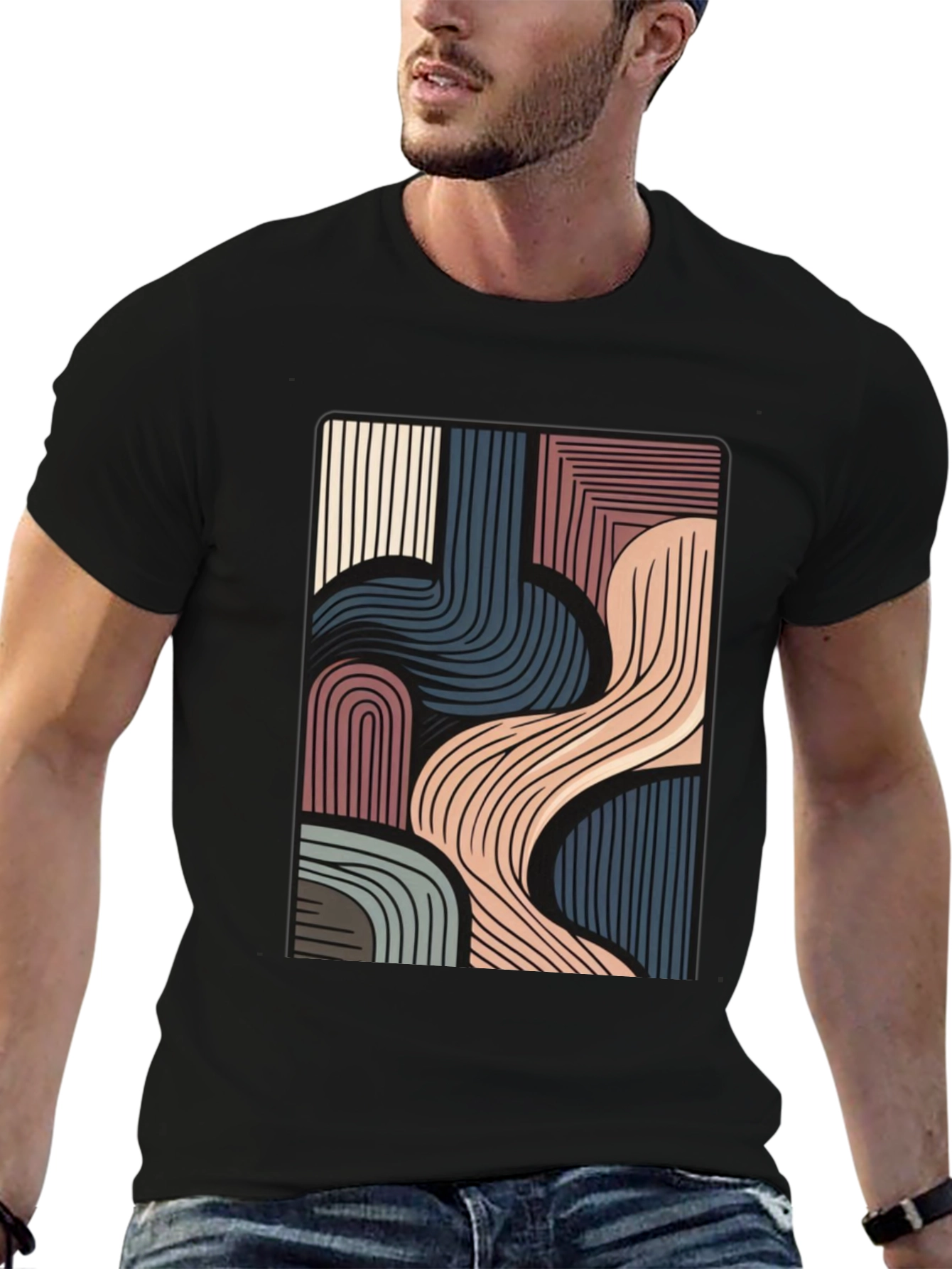 Abstract Lines Graphic Black T-Shirt