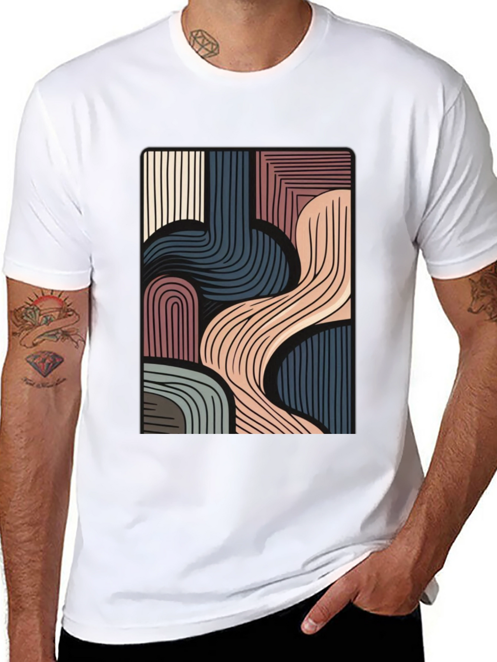 Abstract Lines Graphic Black T-Shirt